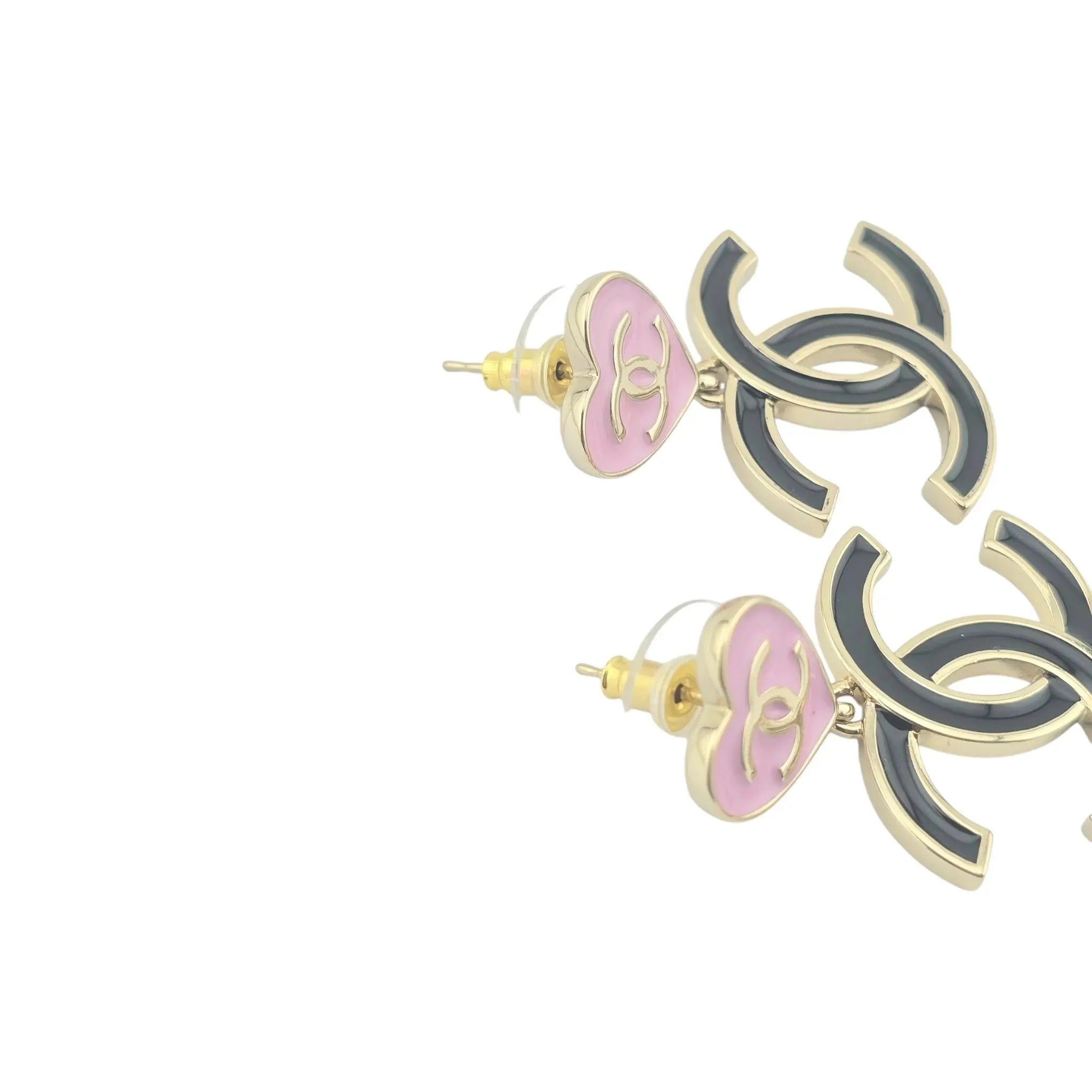 Chanel CC Pink Black Enamel Drop Earring 2024 CHANEL