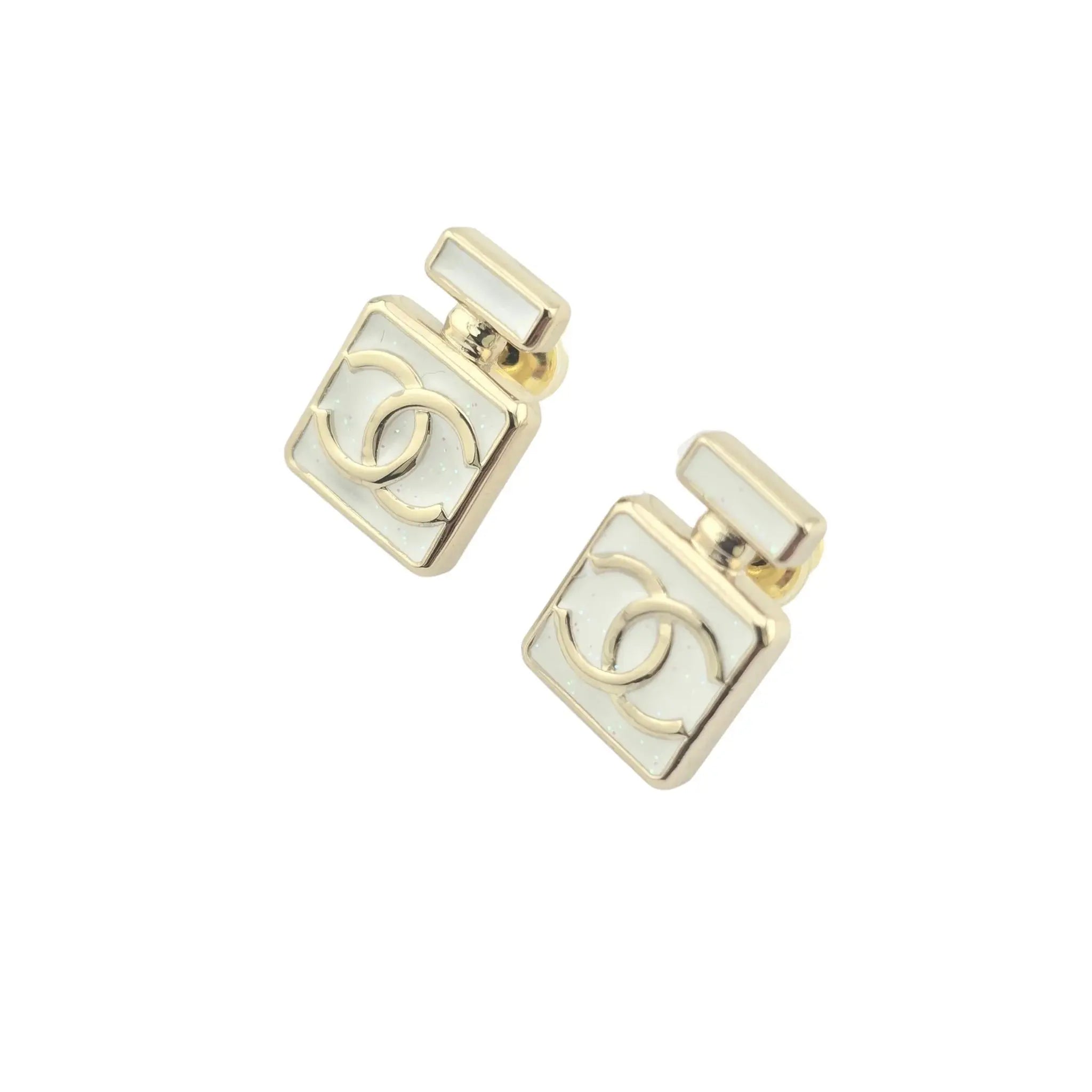 Chanel CC Perfume Bottle White Earrings 2025 CHANEL