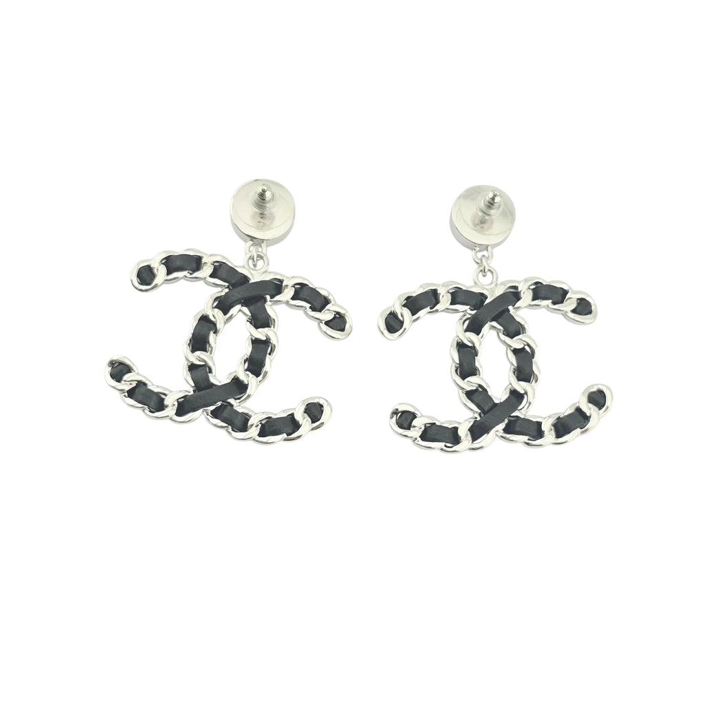 Chanel CC Silver Lambskin Chain Drop Earrings 2025 CHANEL