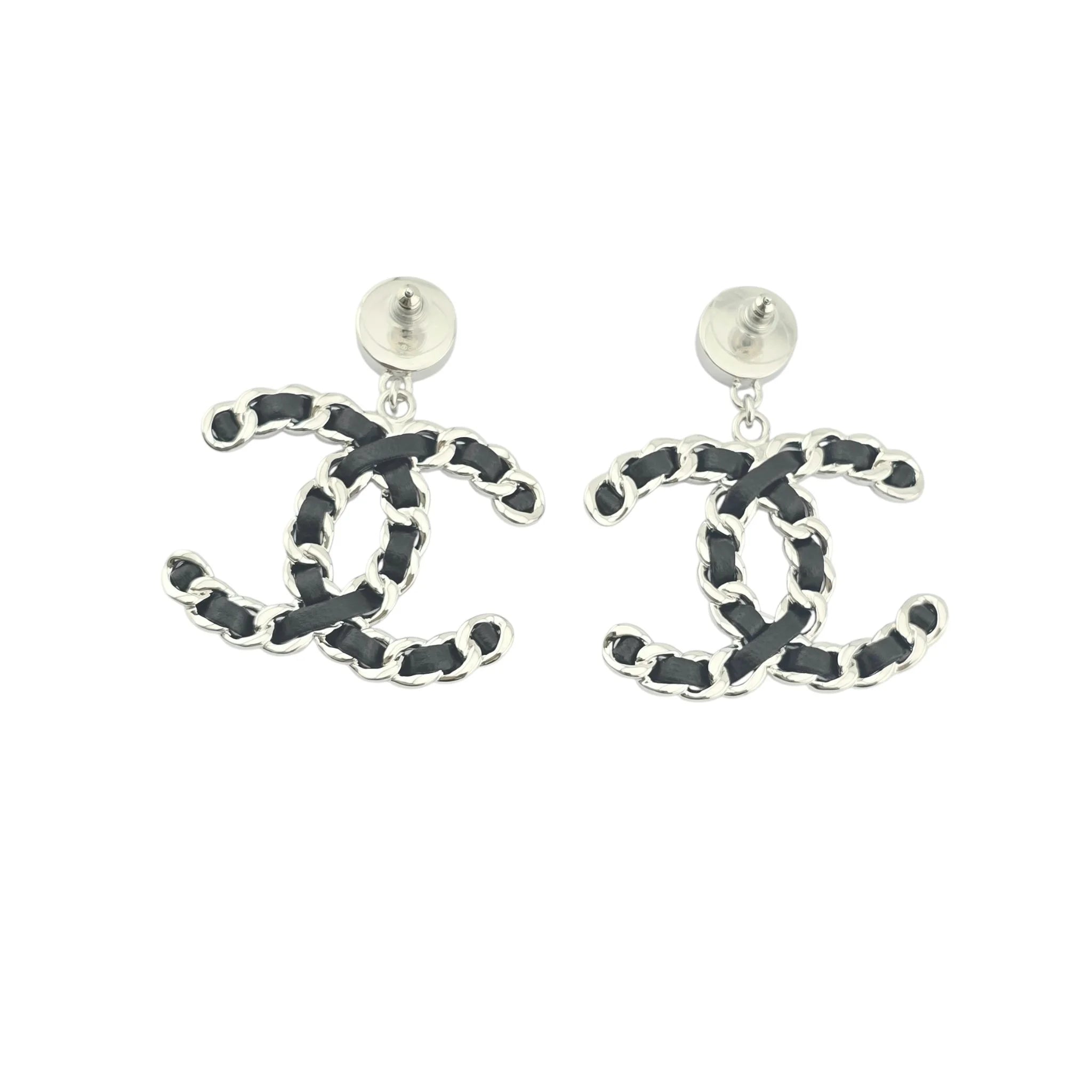Chanel CC Silver Lambskin Chain Drop Earrings 2025 CHANEL