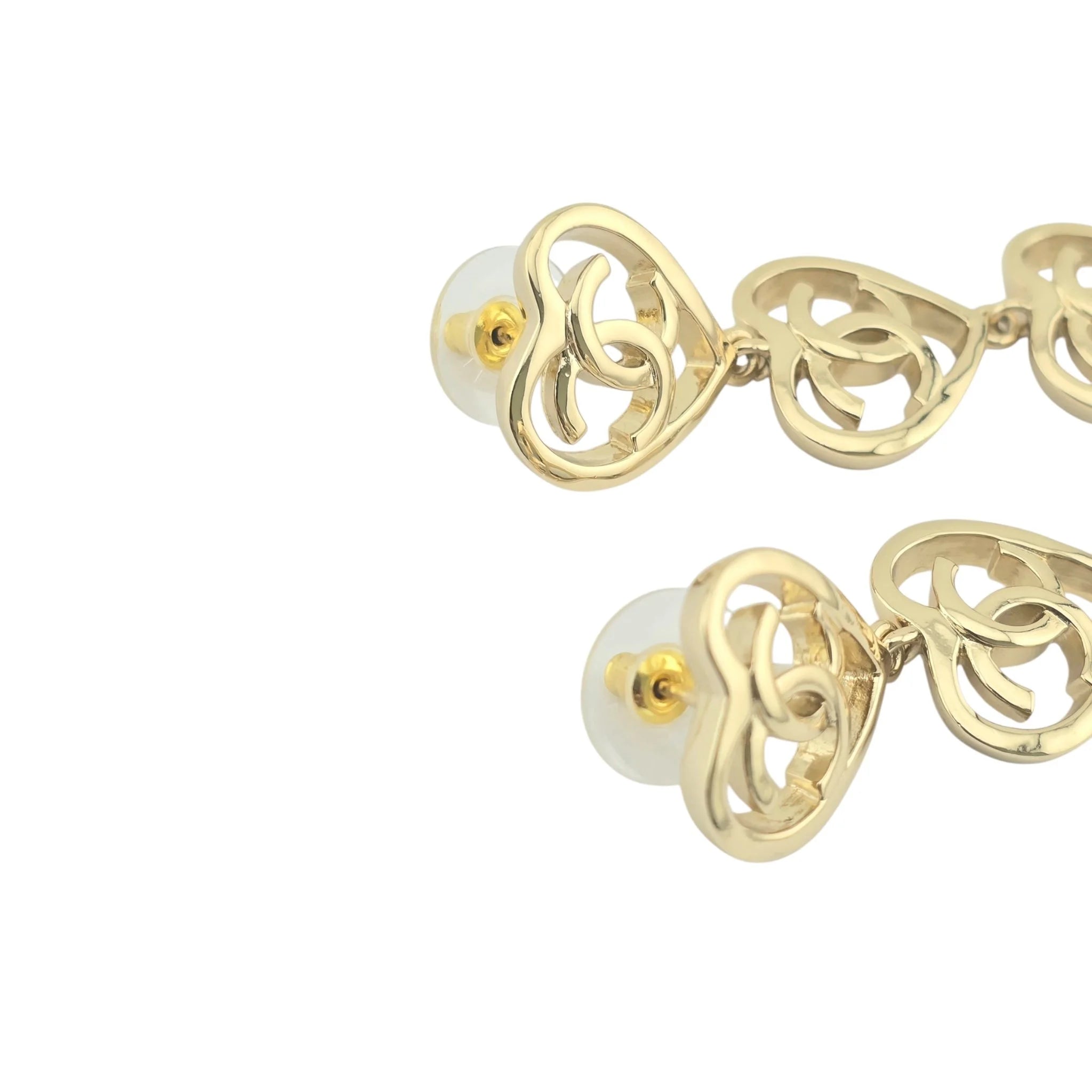 Chanel CC Triple Heart Coco In Love Drop Earrings 2022 CHANEL