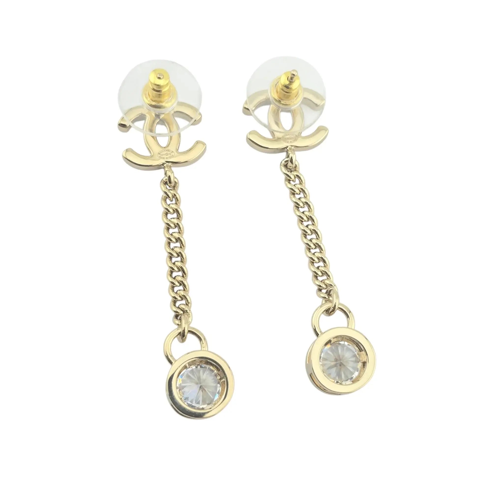 Chanel CC Crystal Gold Heart Drop Earrings 24B CHANEL