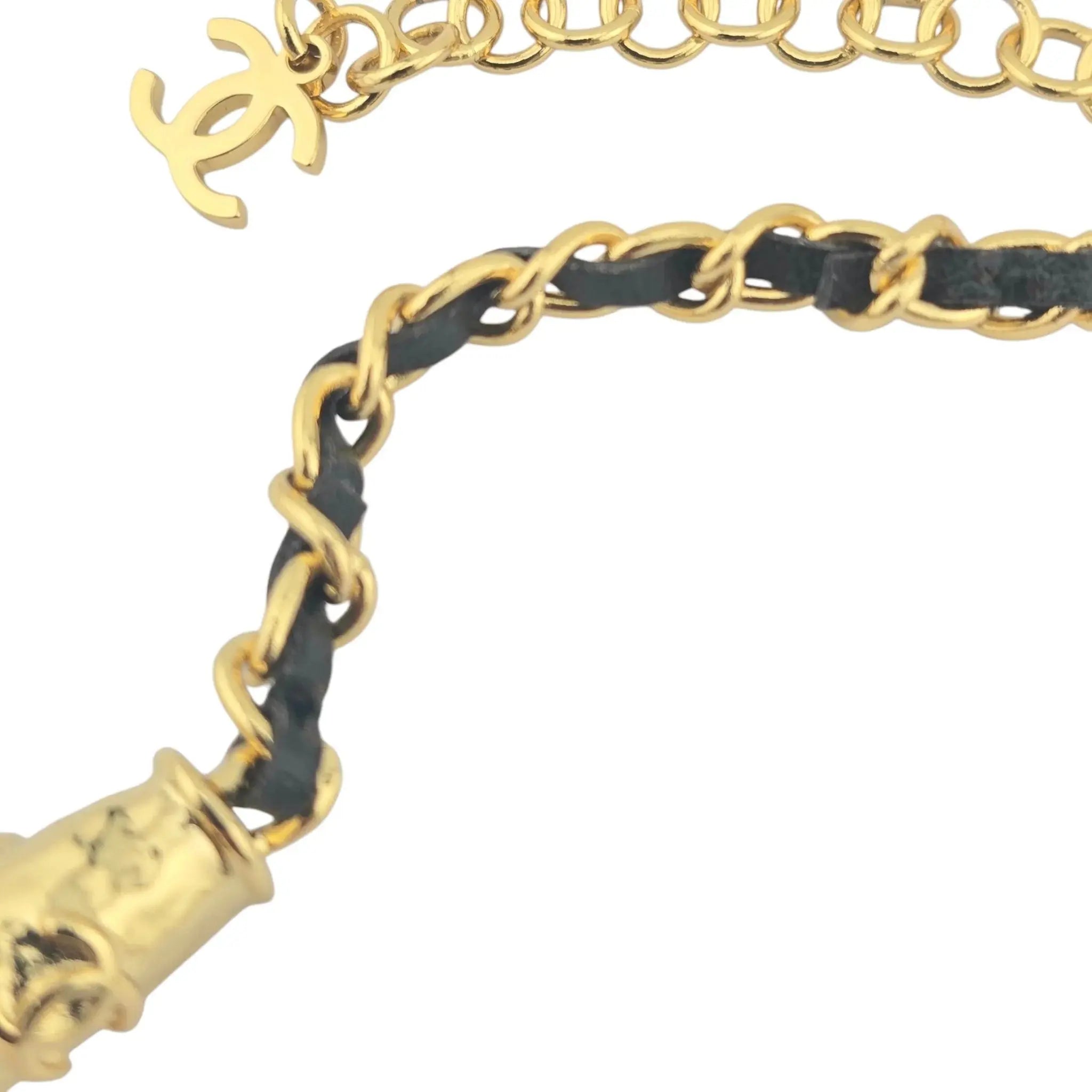 Chanel CC Faux Pearl Leather Gold Choker Necklace 2023 CHANEL