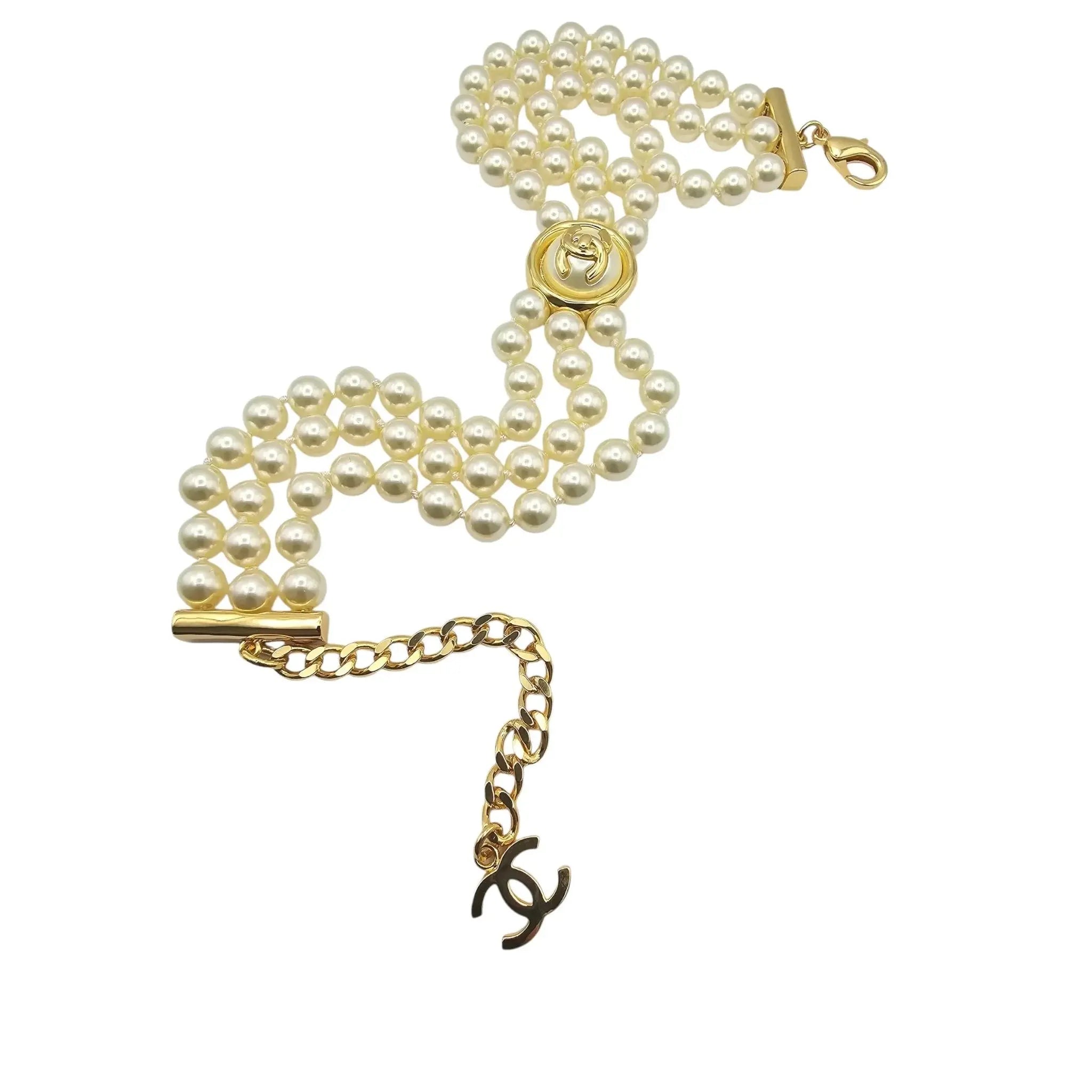 Chanel CC Faux Pearl Gold Choker Necklace 2024 CHANEL