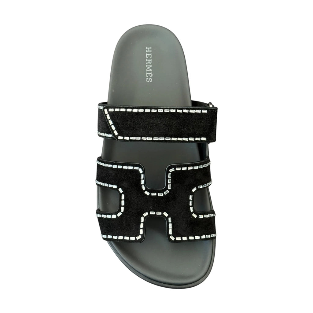 Hermes Chypre Rhinestone Suede Sandal 38 UK5 HERMES