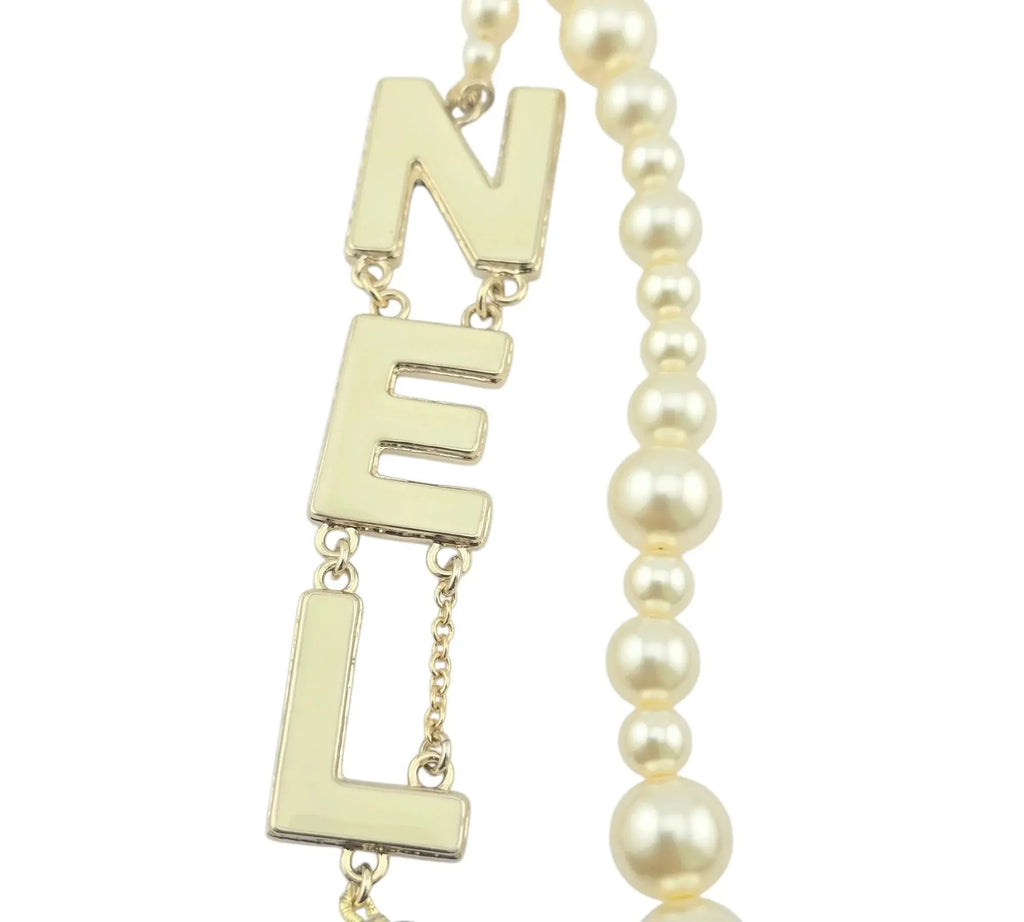 Chanel CC Metal Enamel Pearl Beaded Long Necklace Black White 2022 CHANEL