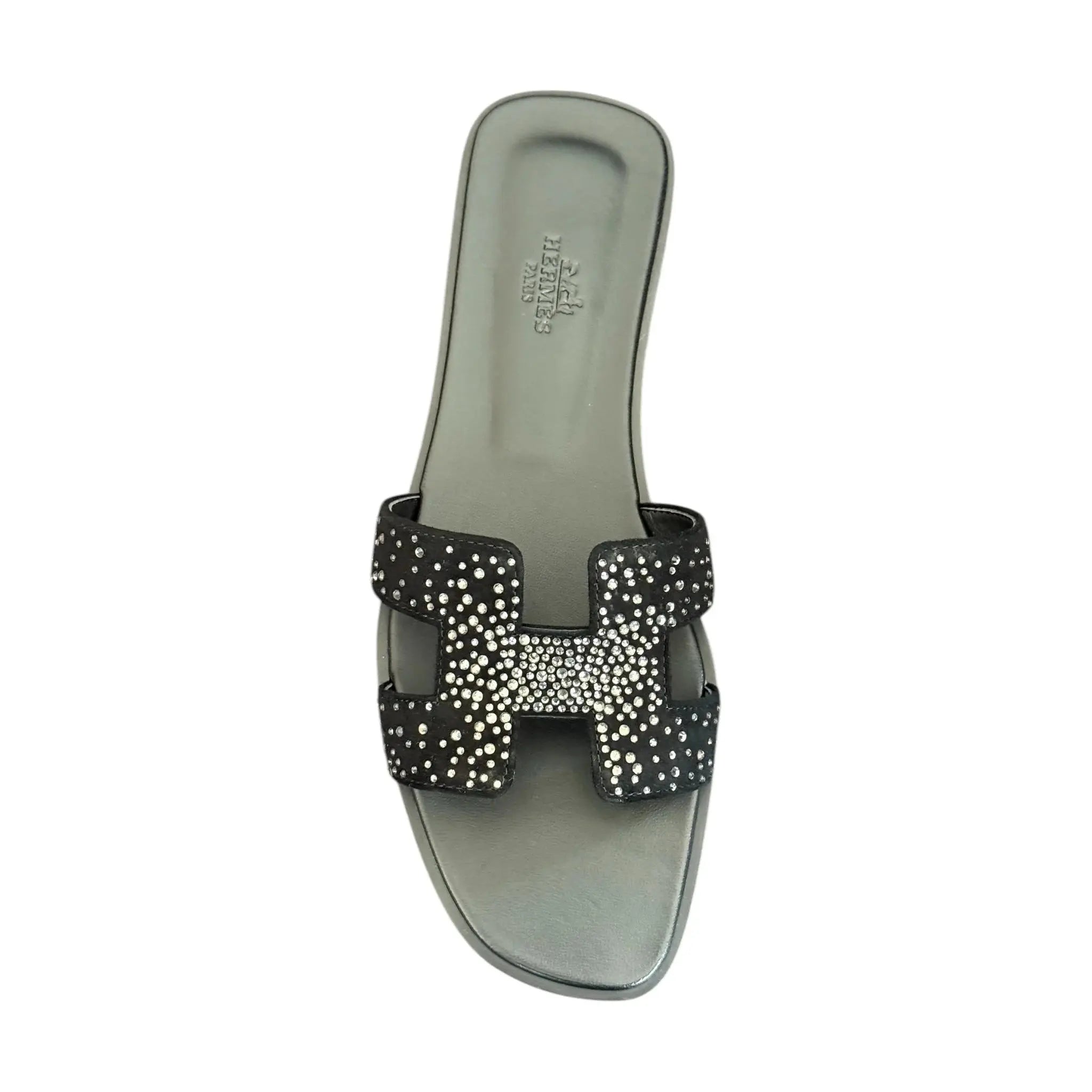 Hermes Oran Sandal Black Crystal Embellished Suede - 40 HERMES
