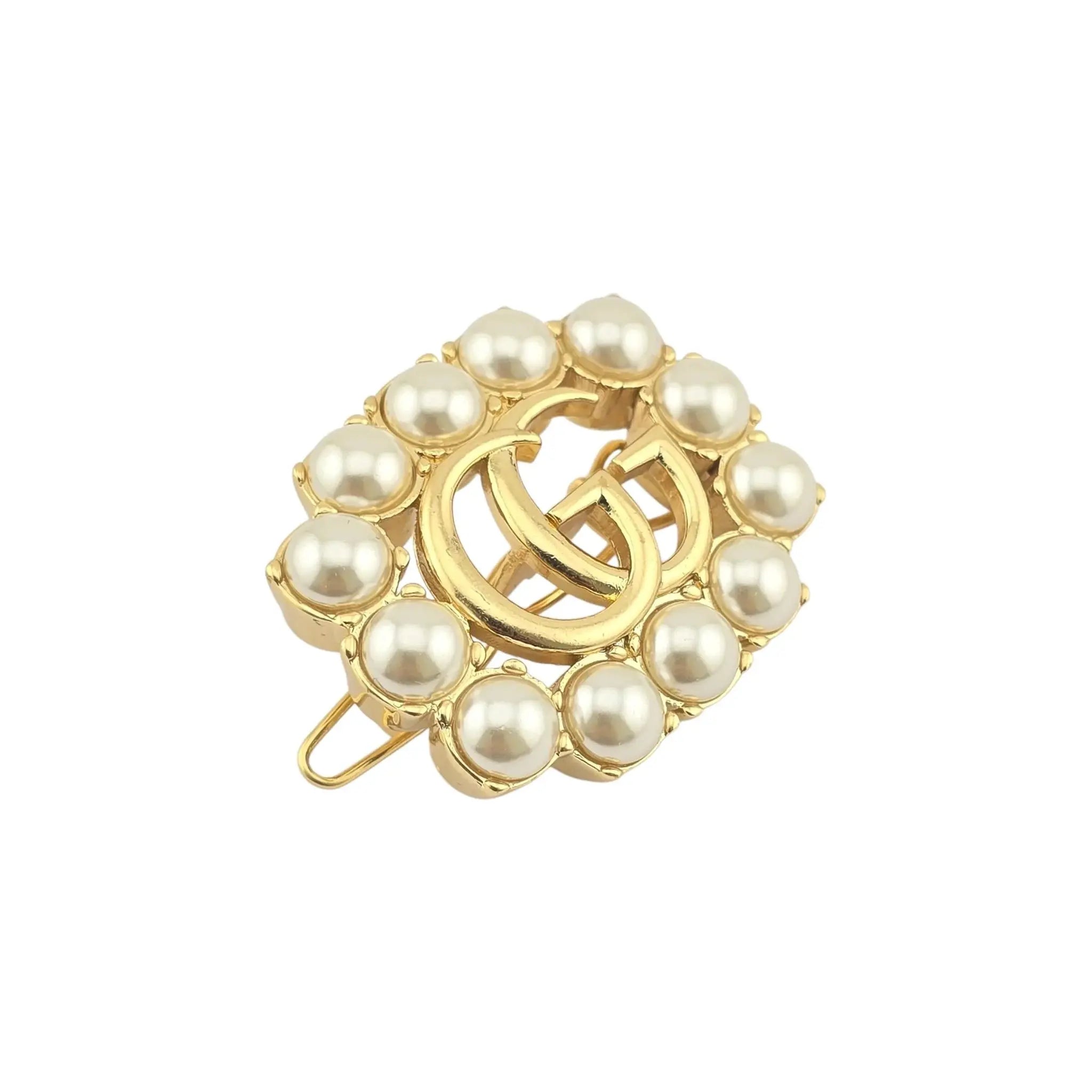 GUCCI Pearl Double G Hair Clip Aged Gold GUCCI