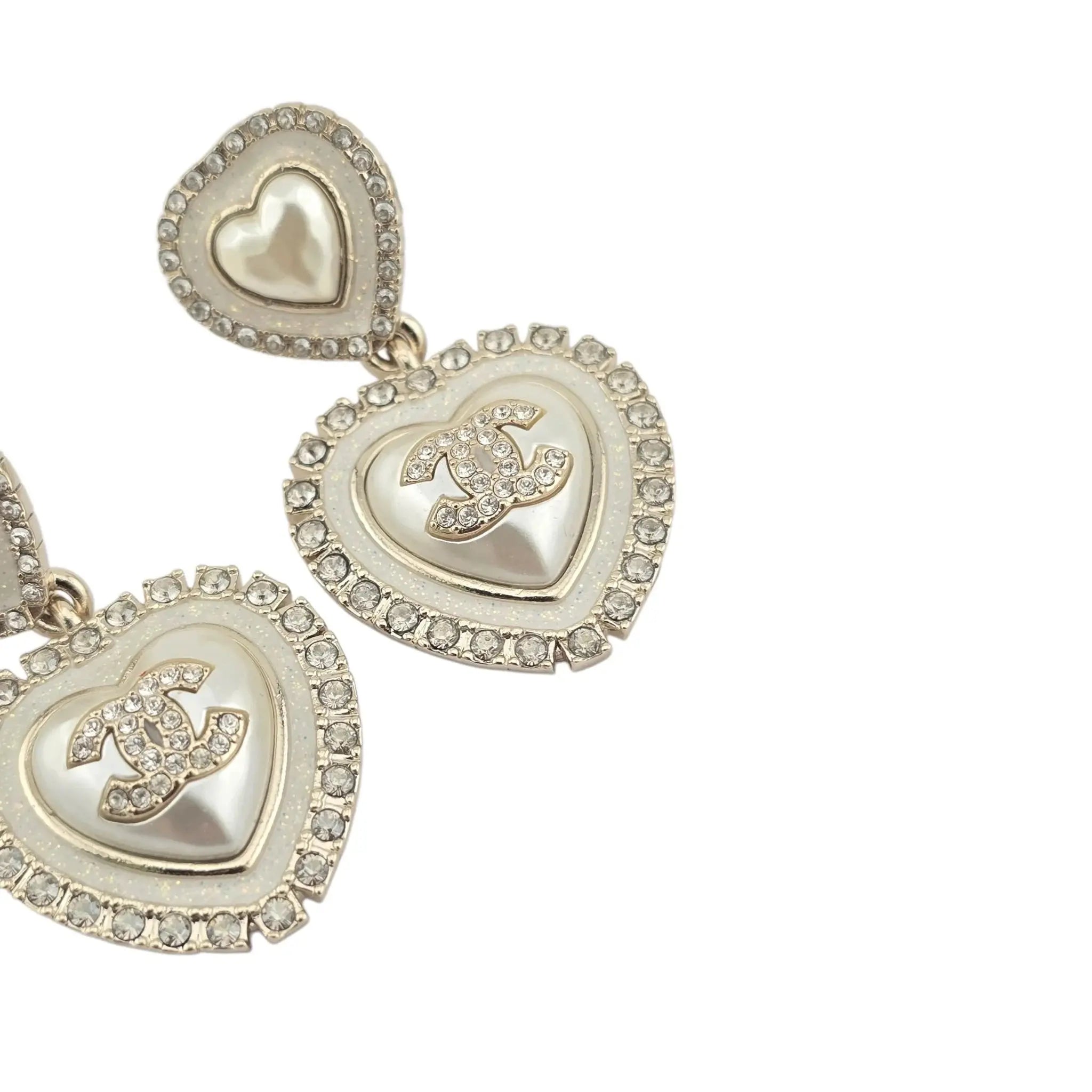 Chanel CC Faux Pearl Heart Drop Earrings 2024 CHANEL
