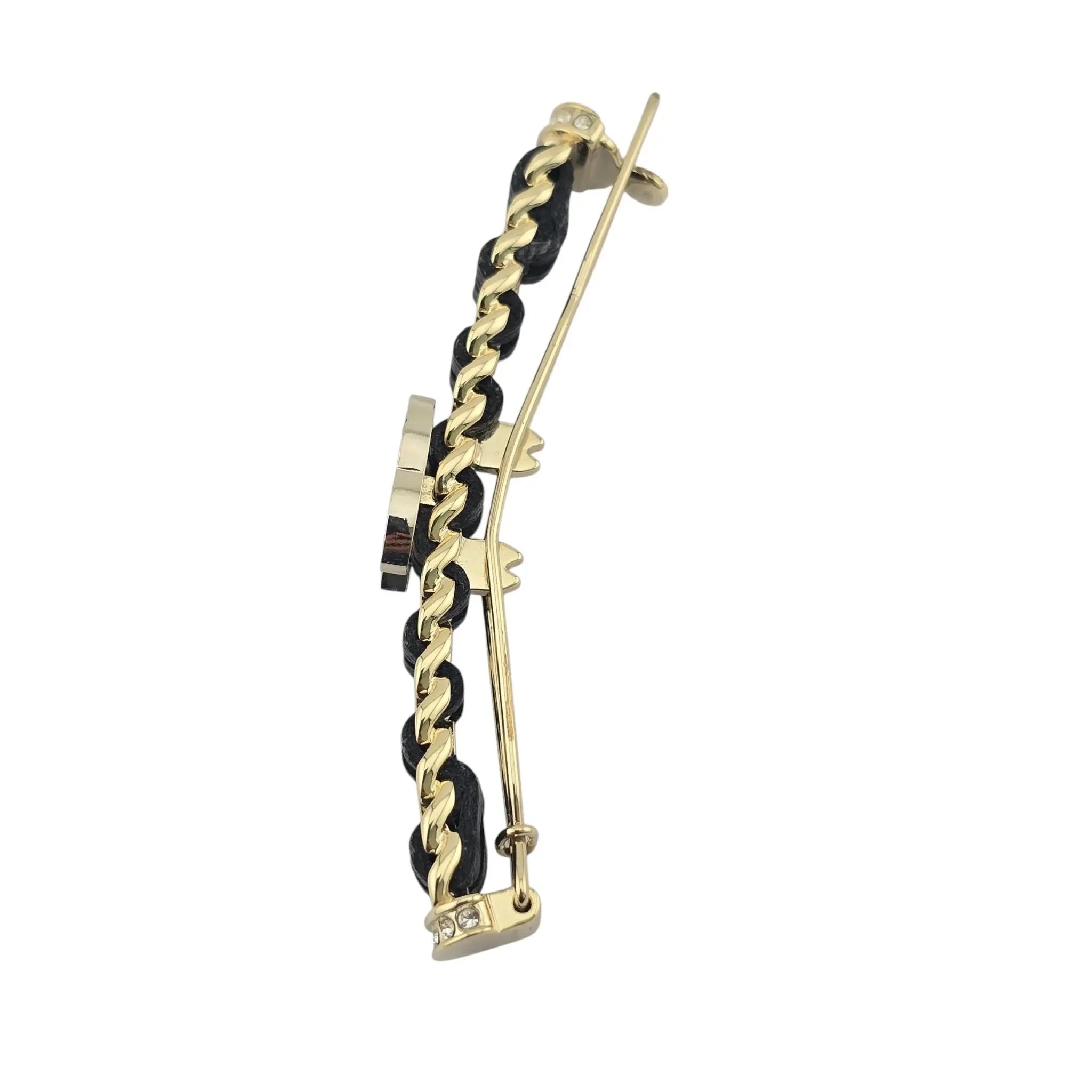 Chanel CC Black Leather Crystal Hair Barrette Clip B21 CHANEL