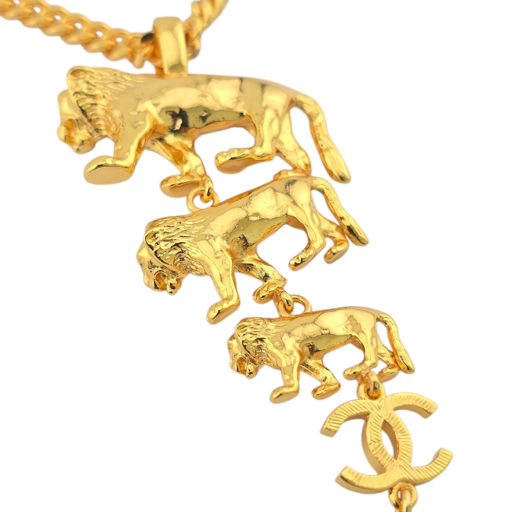 Chanel CC 3 Lion Pendant Gold Necklace 2022 CHANEL