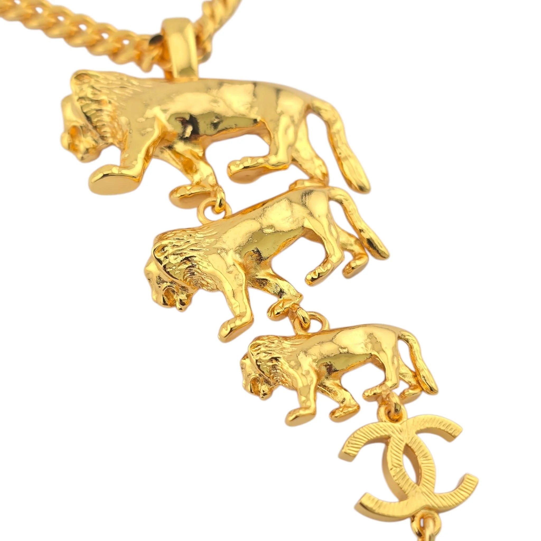 Chanel CC 3 Lion Pendant Gold Necklace 2022 CHANEL
