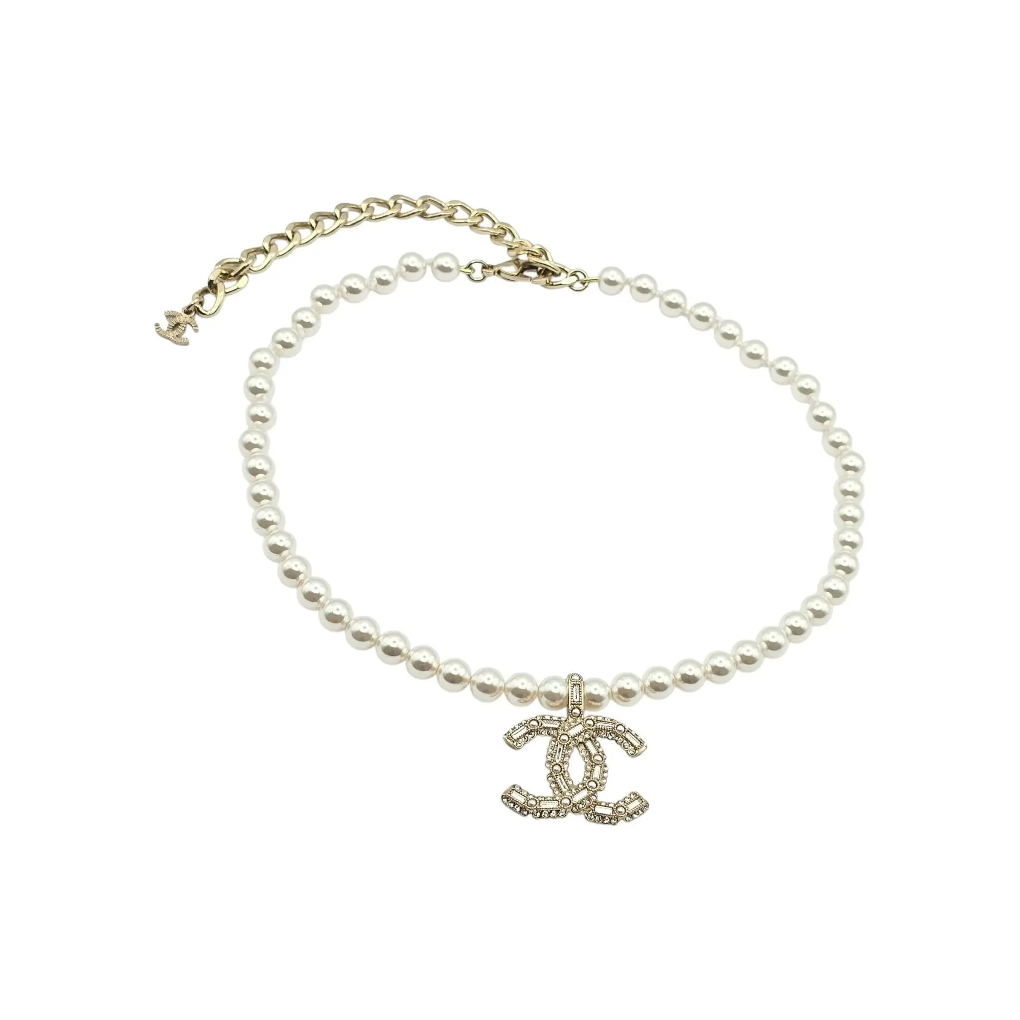 Chanel Faux Pearl & Strass CC Pendant Necklace 2022 BIJOUX HEAVEN