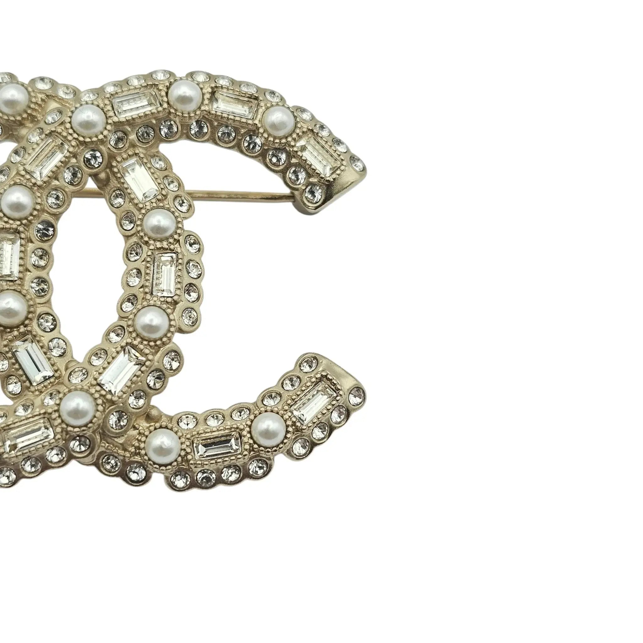 Chanel CC Crystal Pearl Brooch 22K CHANEL