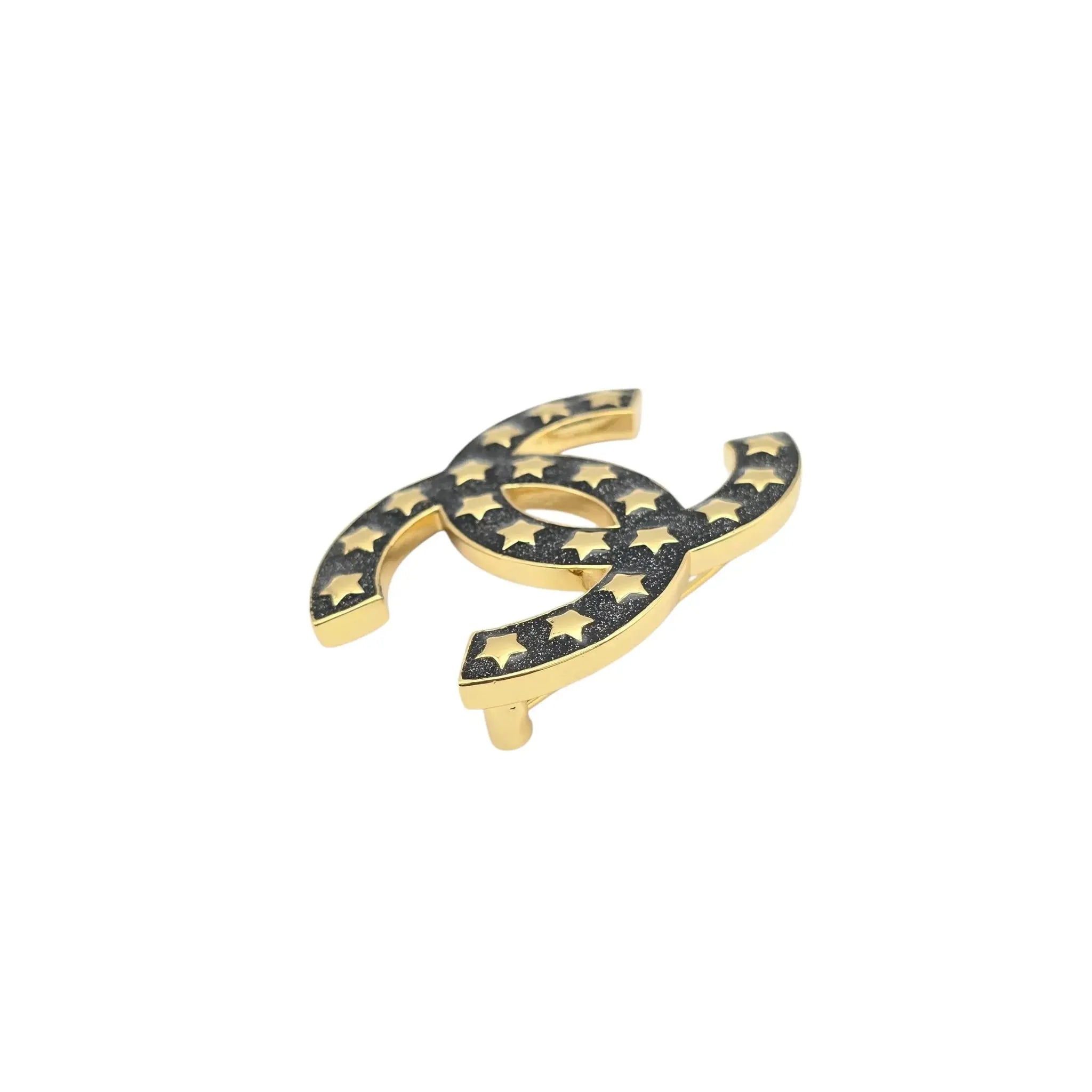 Chanel Metal Resin CC Star Logo Brooch Gold Black 2024 CHANEL