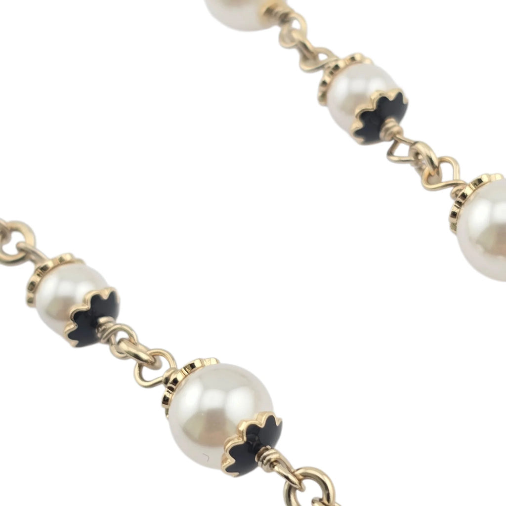 Chanel CC Pearl Gold Long Necklace Black White 2024 CHANEL