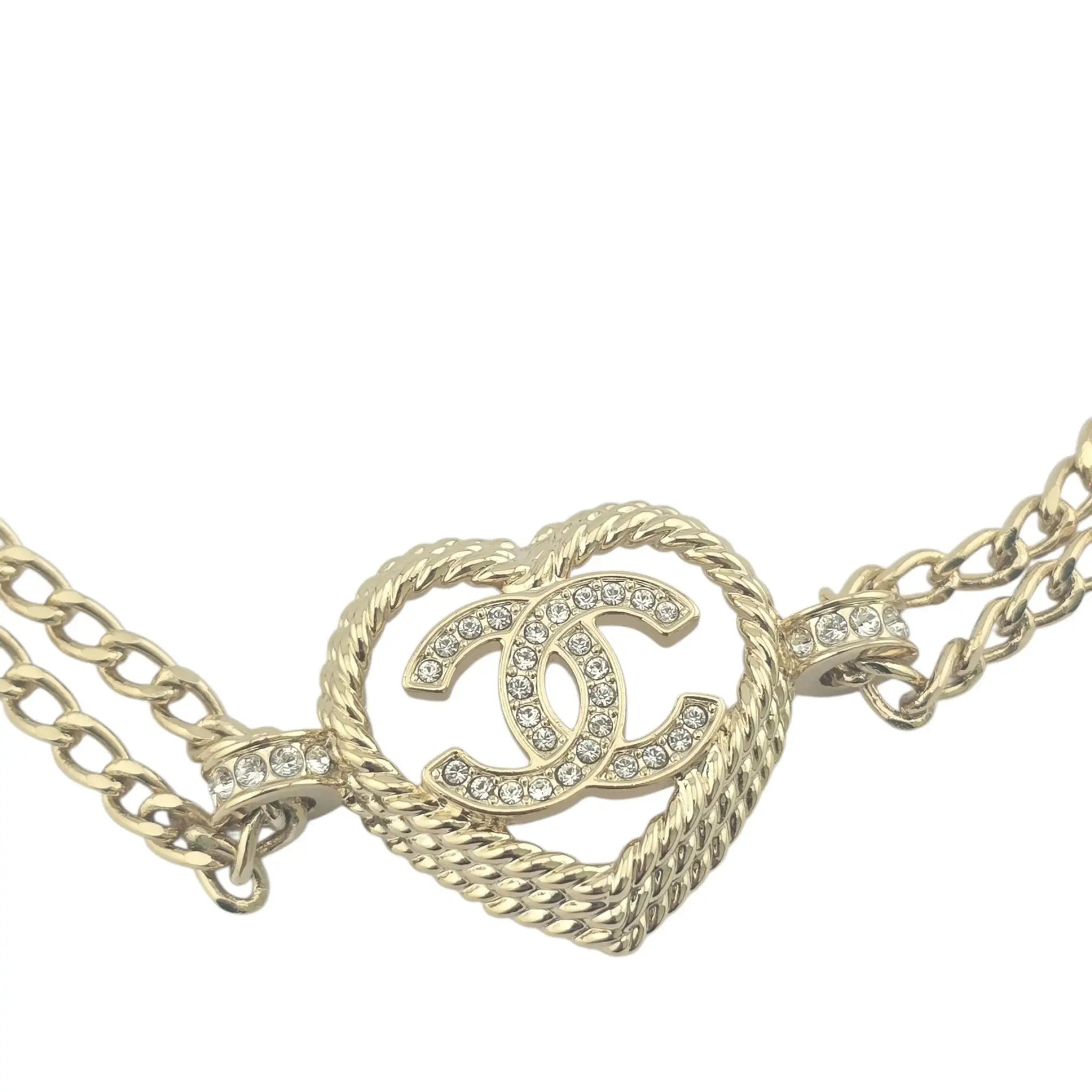 Chanel CC Heart Pendant Choker Necklace B24 CHANEL