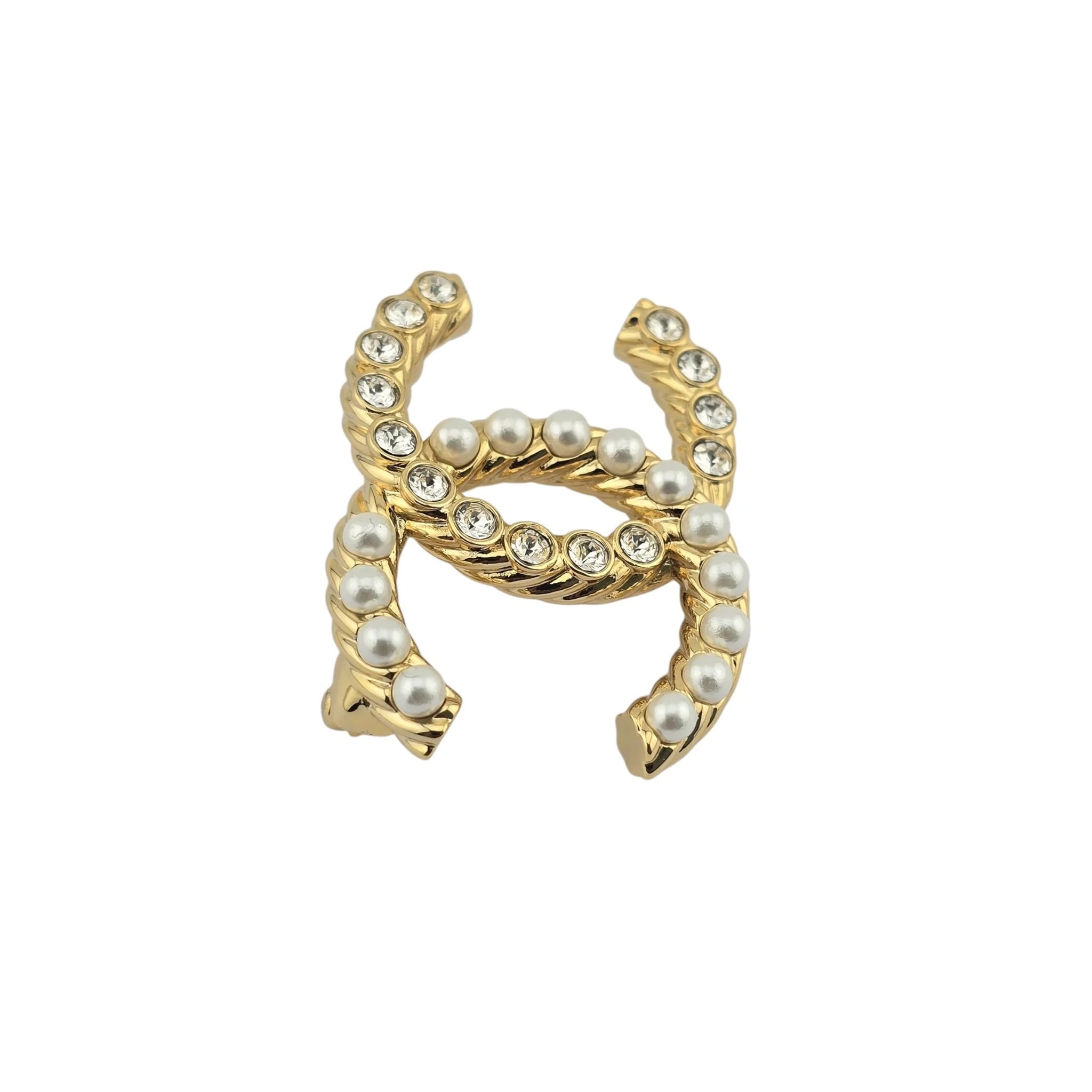 Chanel CC Gold Faux Pearls Crystals Brooch 2023 CHANEL