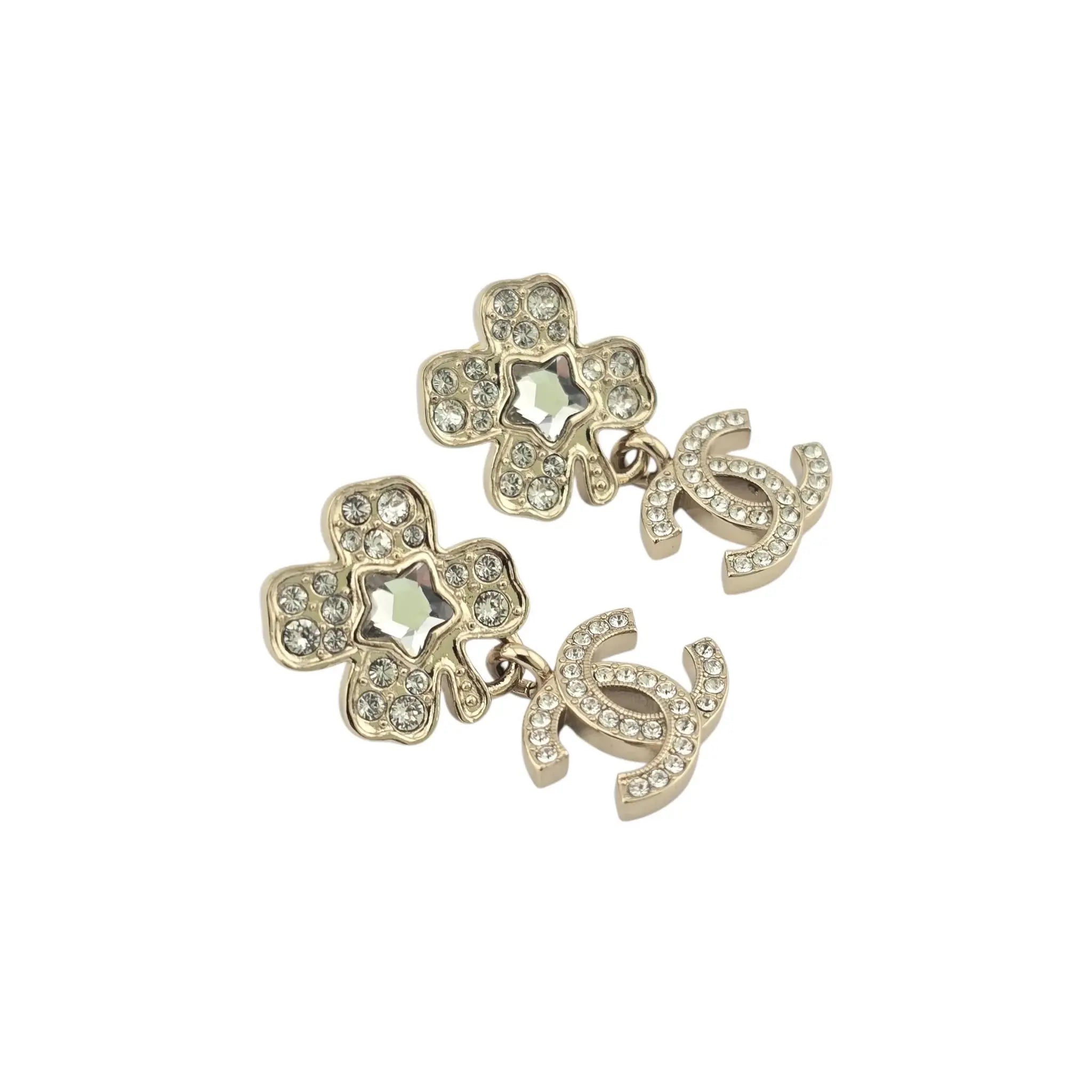 Chanel CC Gold Crystal Star Floral Drop Earrings 2025 CHANEL