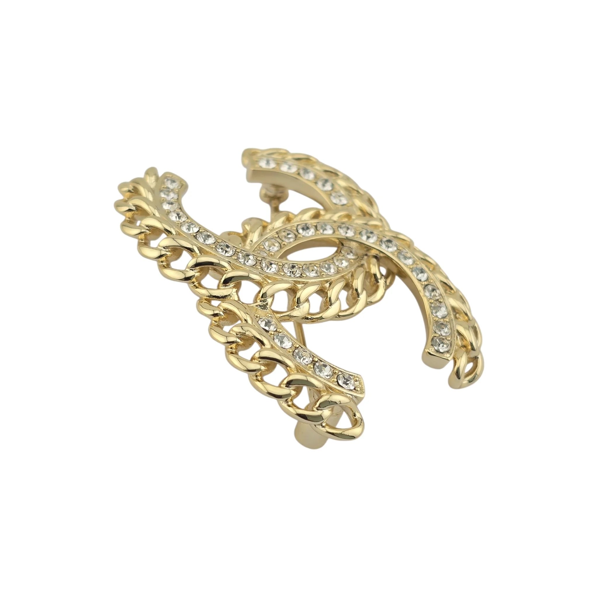 Chanel CC Chain Crystal Gold Brooch 2021 CHANEL