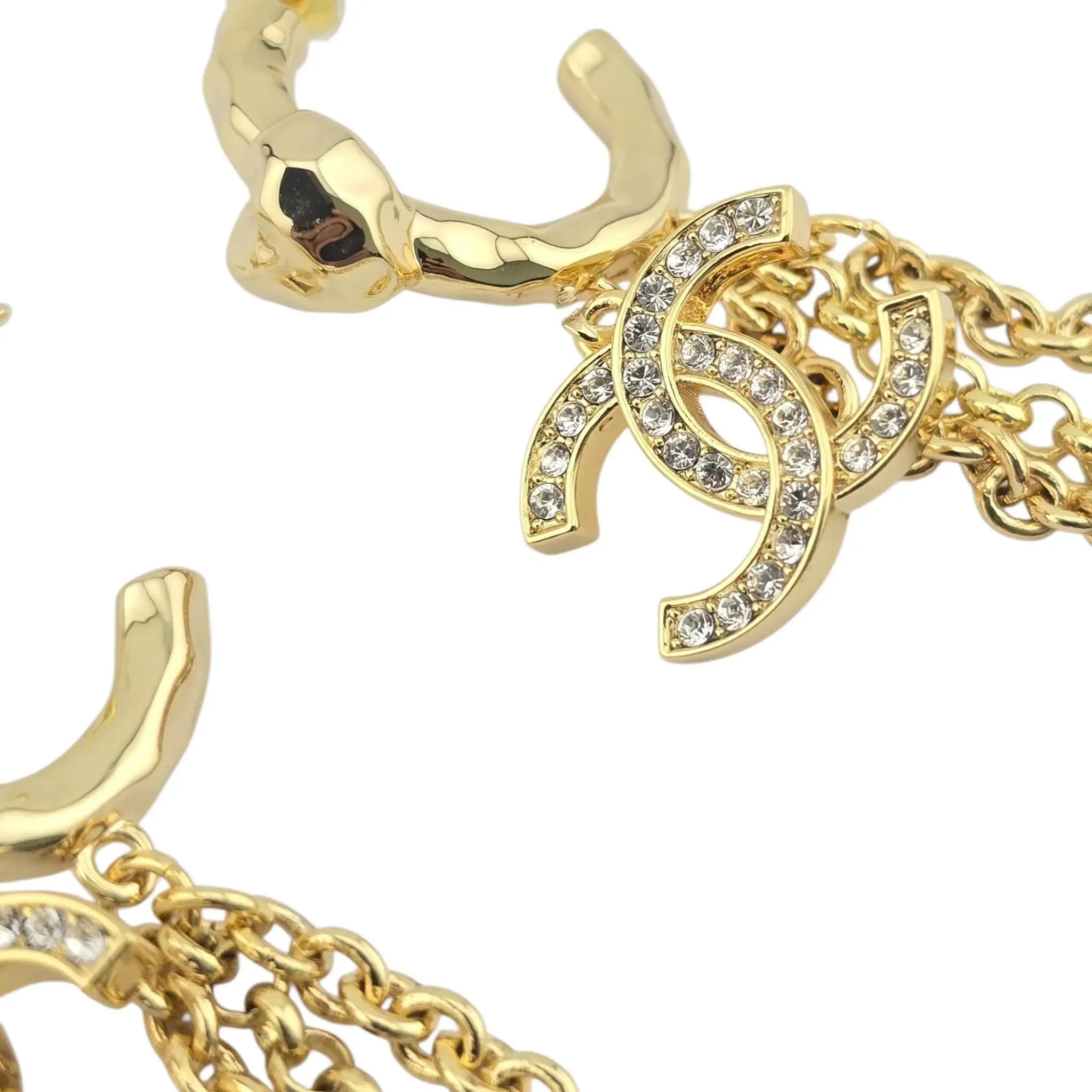 Chanel CC Chain Drop Gold Heart Hoop Earrings B23 CHANEL