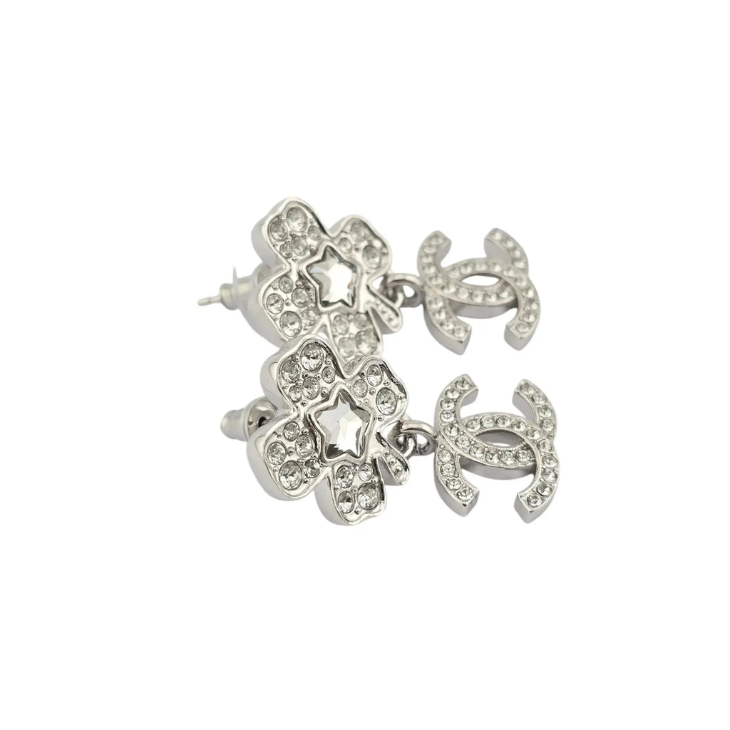 Chanel CC Silver Crystal Star Floral Drop Earrings 2025 CHANEL