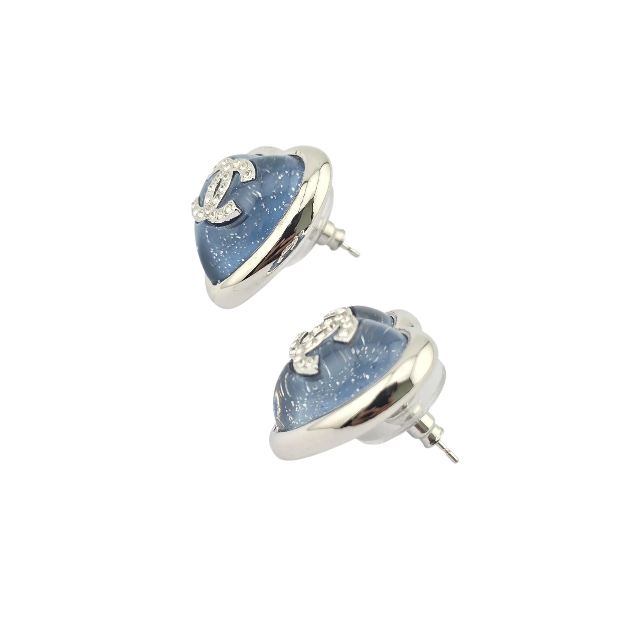 Chanel CC Silver Blue Heart Earrings 2025 CHANEL