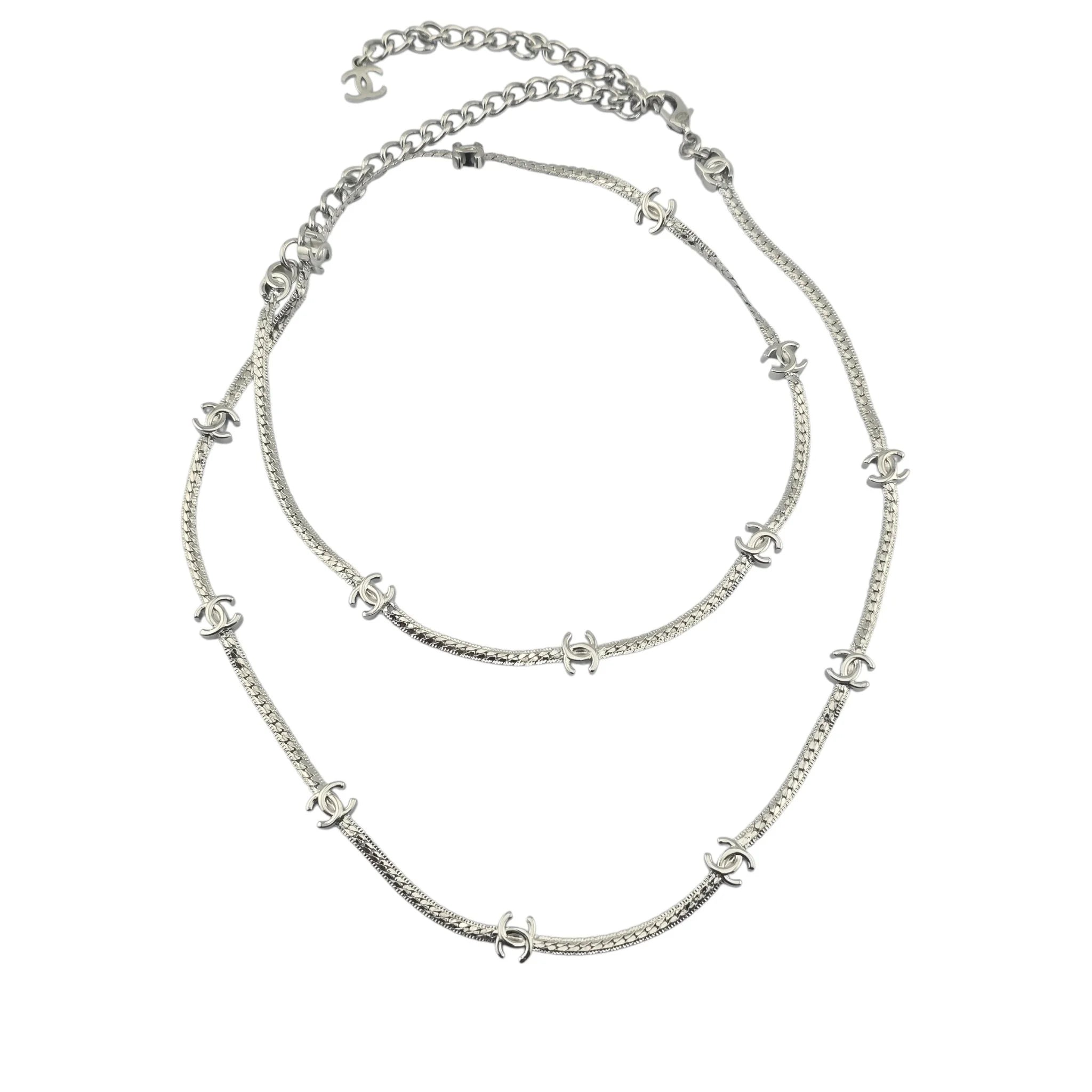 Chanel CC Metal Thin Silver Necklace 2024 CHANEL