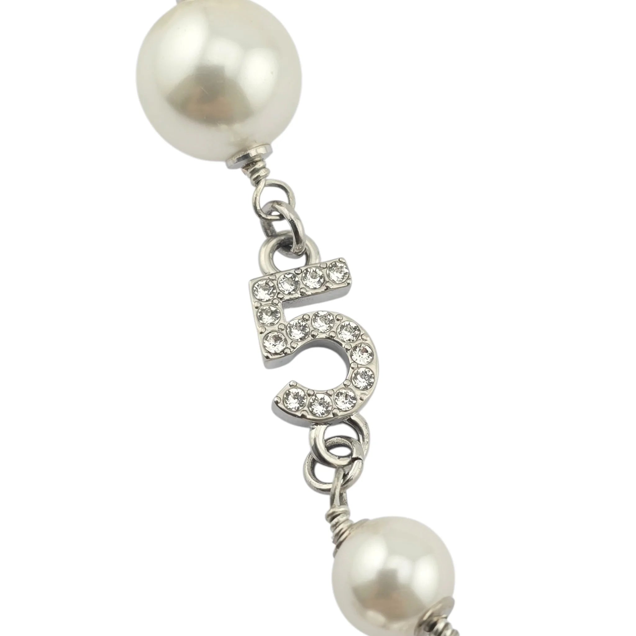 Chanel CC Silver Faux Pearl Logo Long Necklace 2023 CHANEL