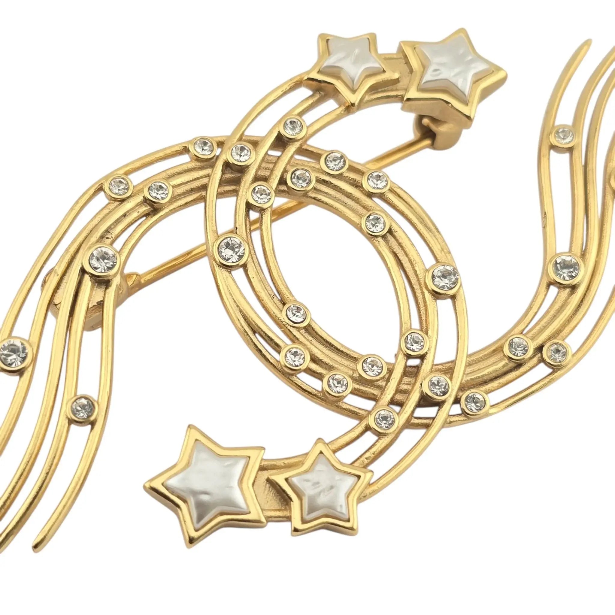 Chanel CC Gold Pearl White Star Brooch B24 CHANEL