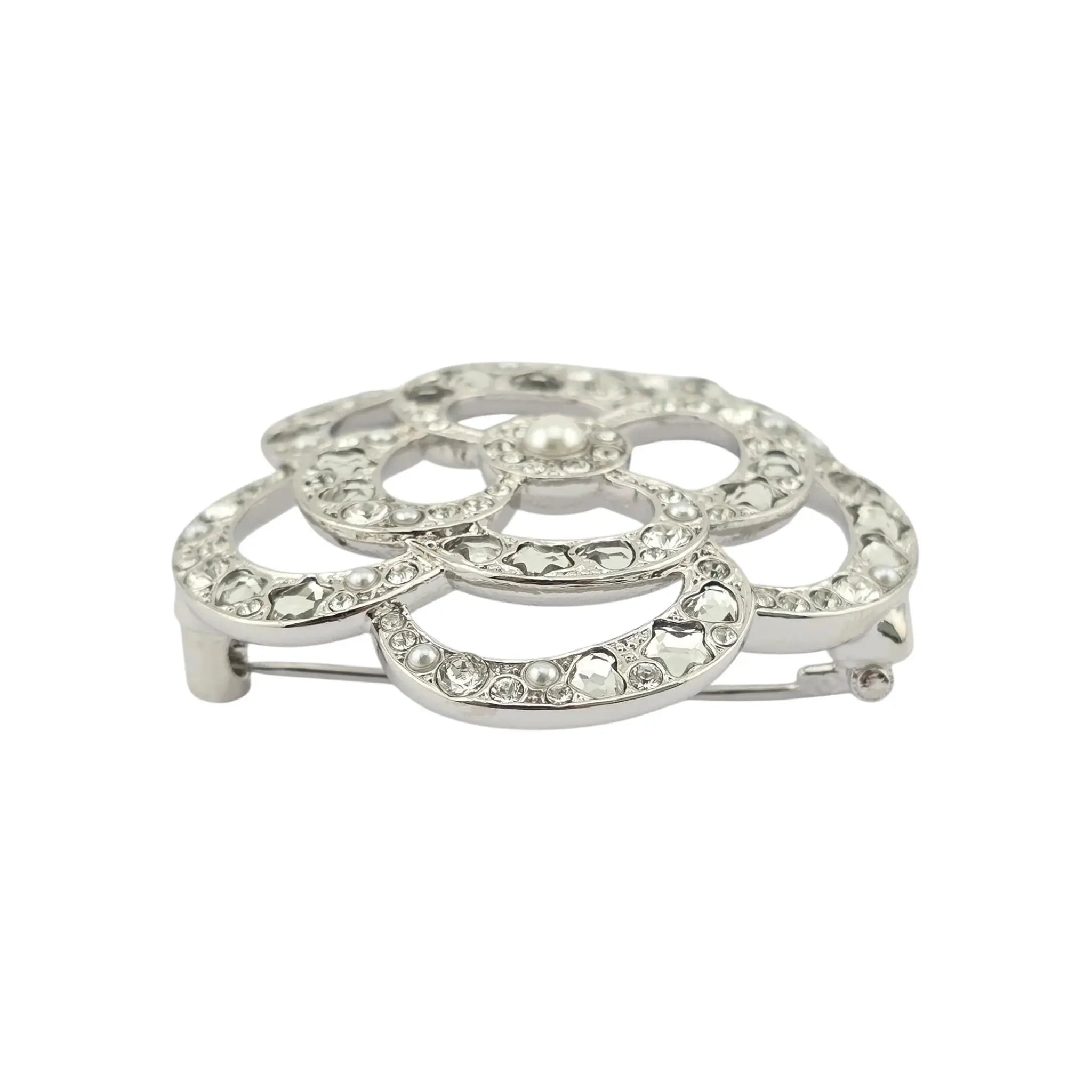 Chanel CC Silver Crystal Camellia Flower Brooch 2025 CHANEL