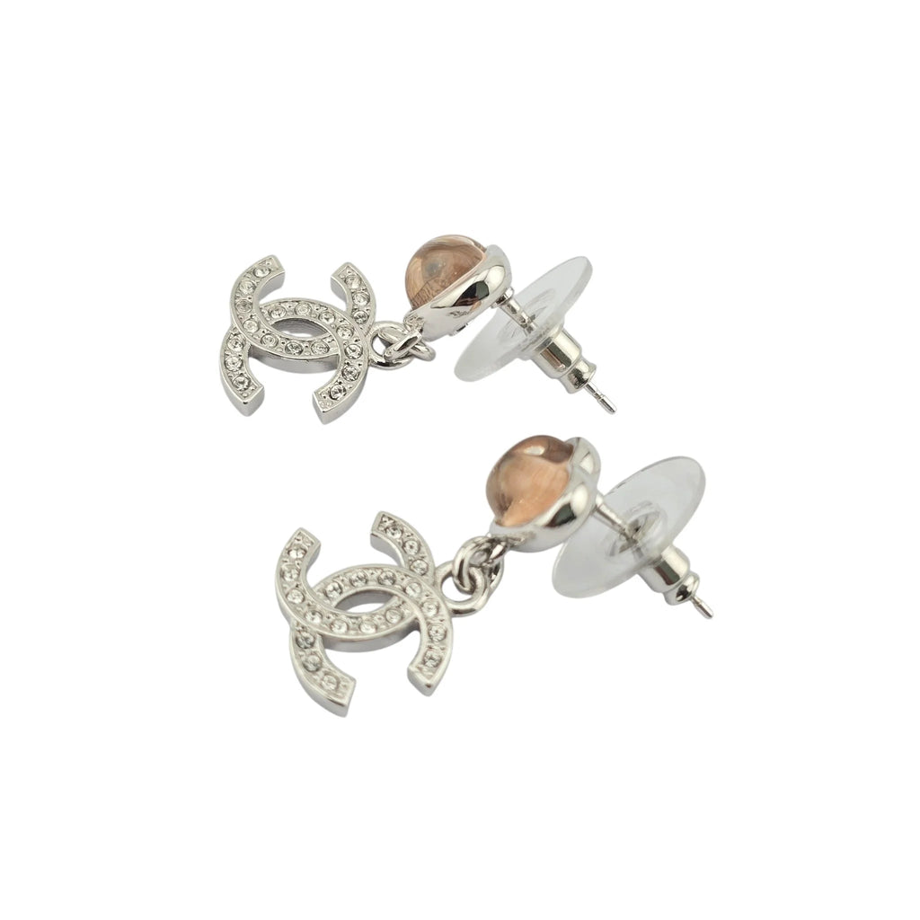 Chanel CC Silver Pink Heart Drop Earrings 2025 CHANEL