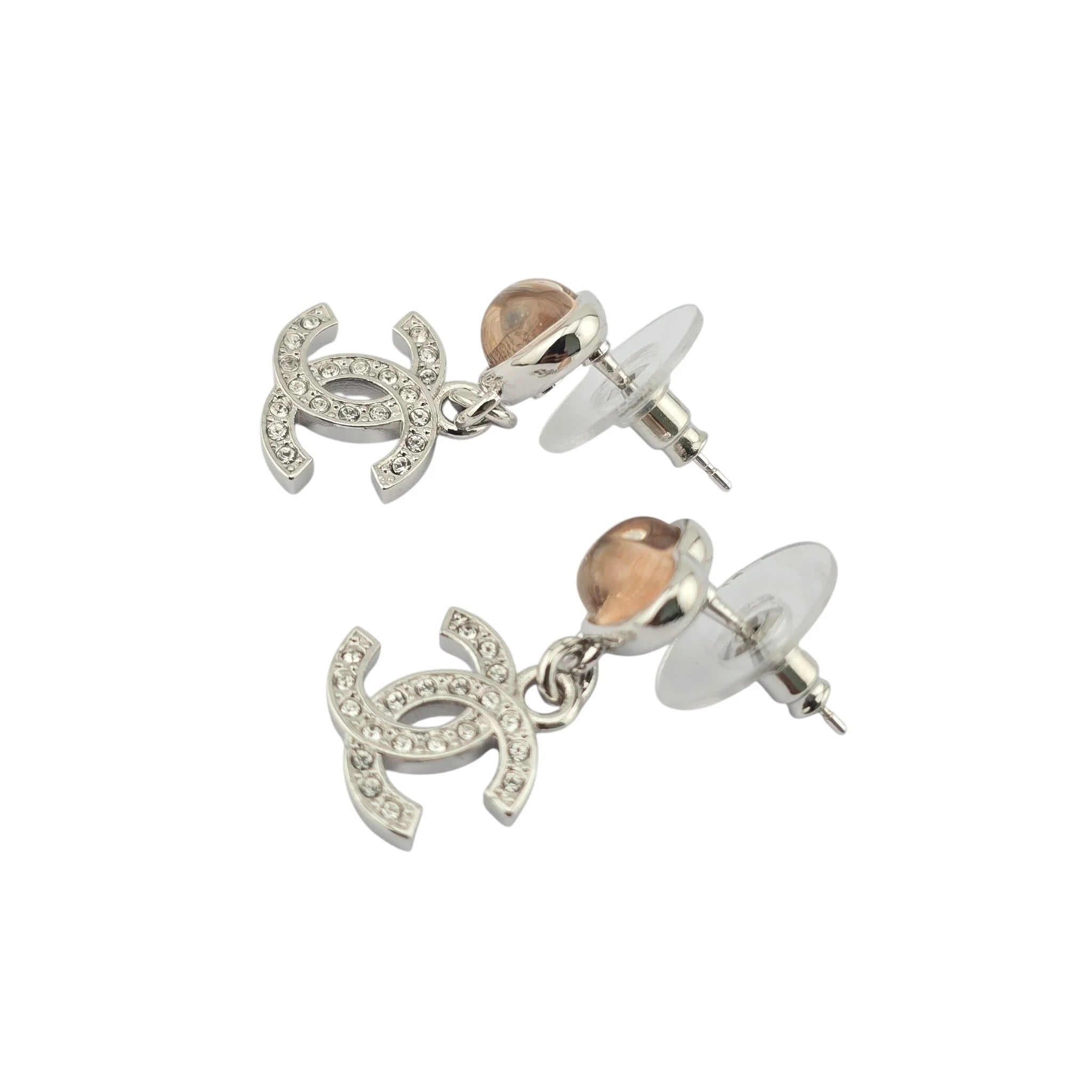 Chanel CC Silver Pink Heart Drop Earrings 2025 CHANEL