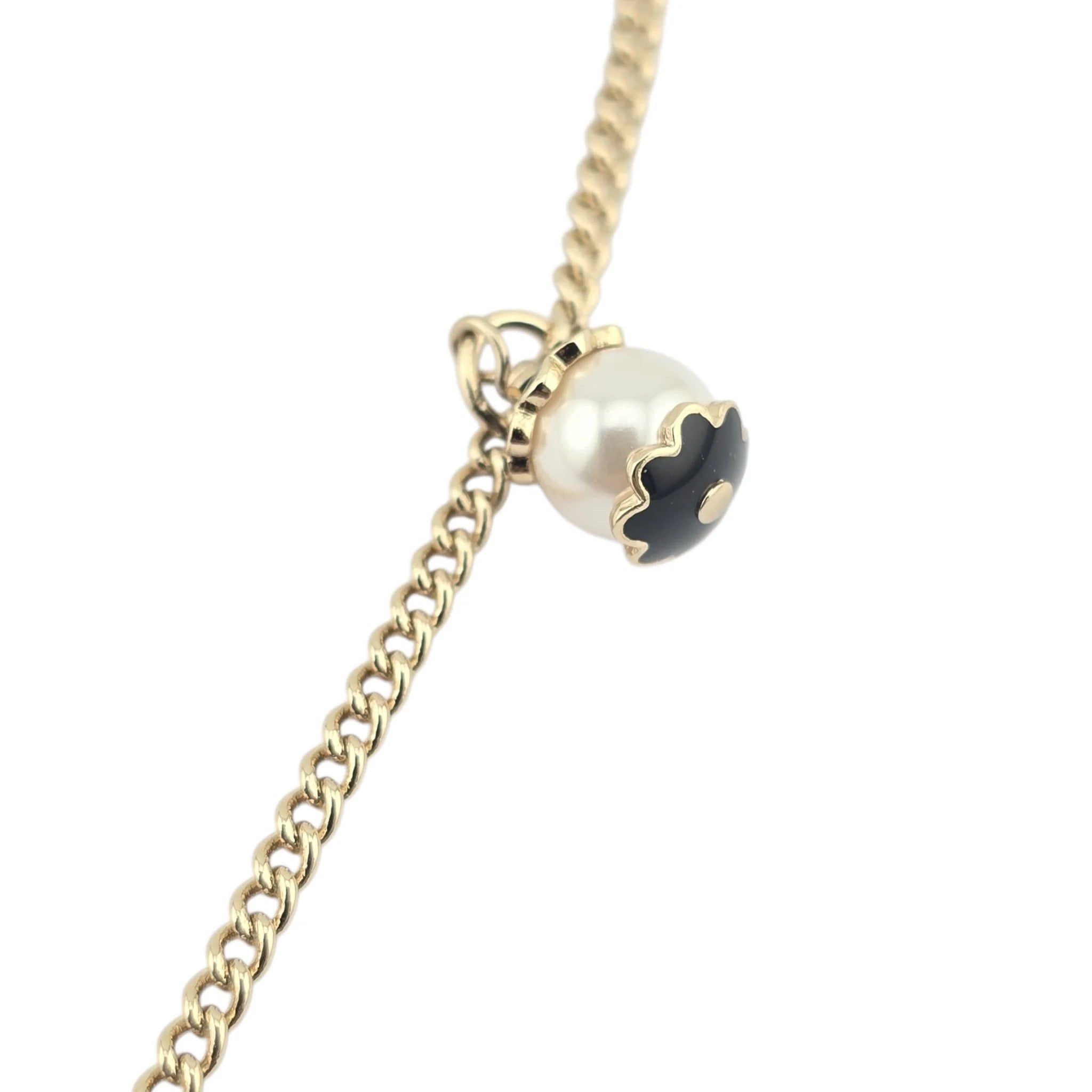 Chanel CC Pendant Pearl Gold Necklace Black White 2024 CHANEL