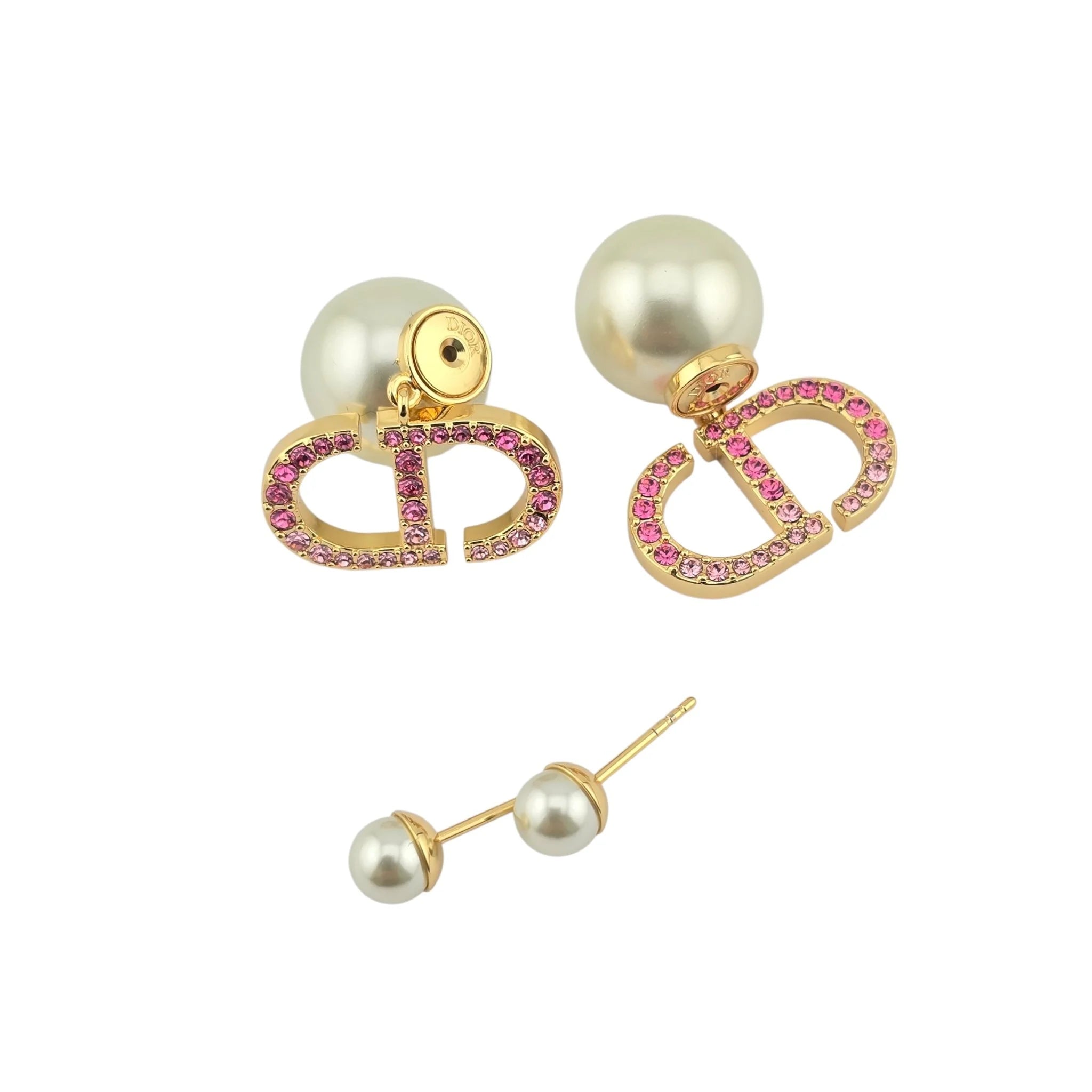 Christian Dior Tribales Faux Pearl Pink Crystal CD Earrings DIOR