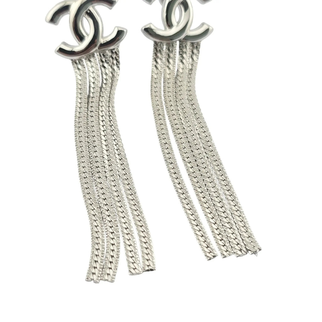 Chanel CC Silver Chain Drop Earrings A24 CHANEL