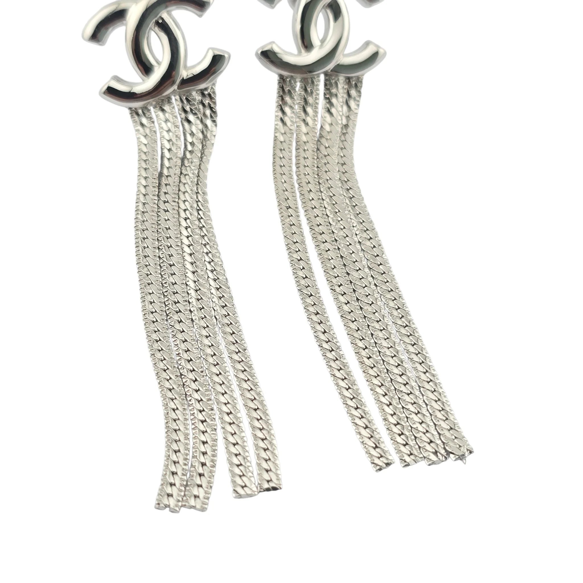 Chanel CC Silver Chain Drop Earrings A24 CHANEL