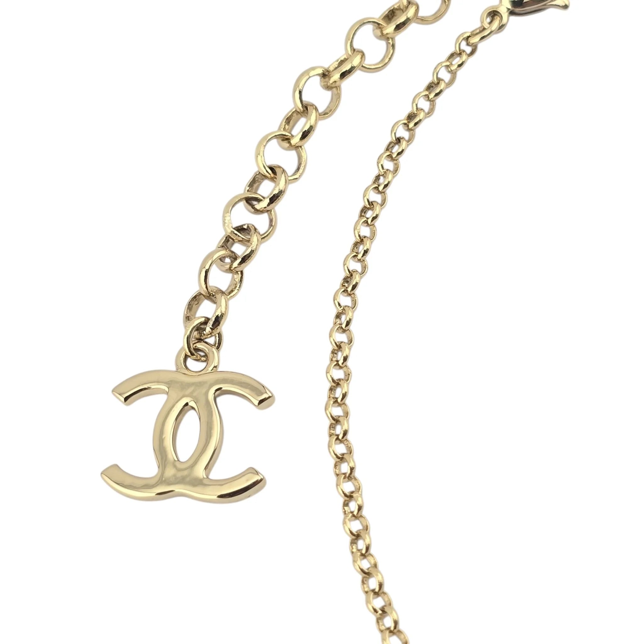 Chanel CC 5 Heart Pendant Gold Necklace 2022 CHANEL