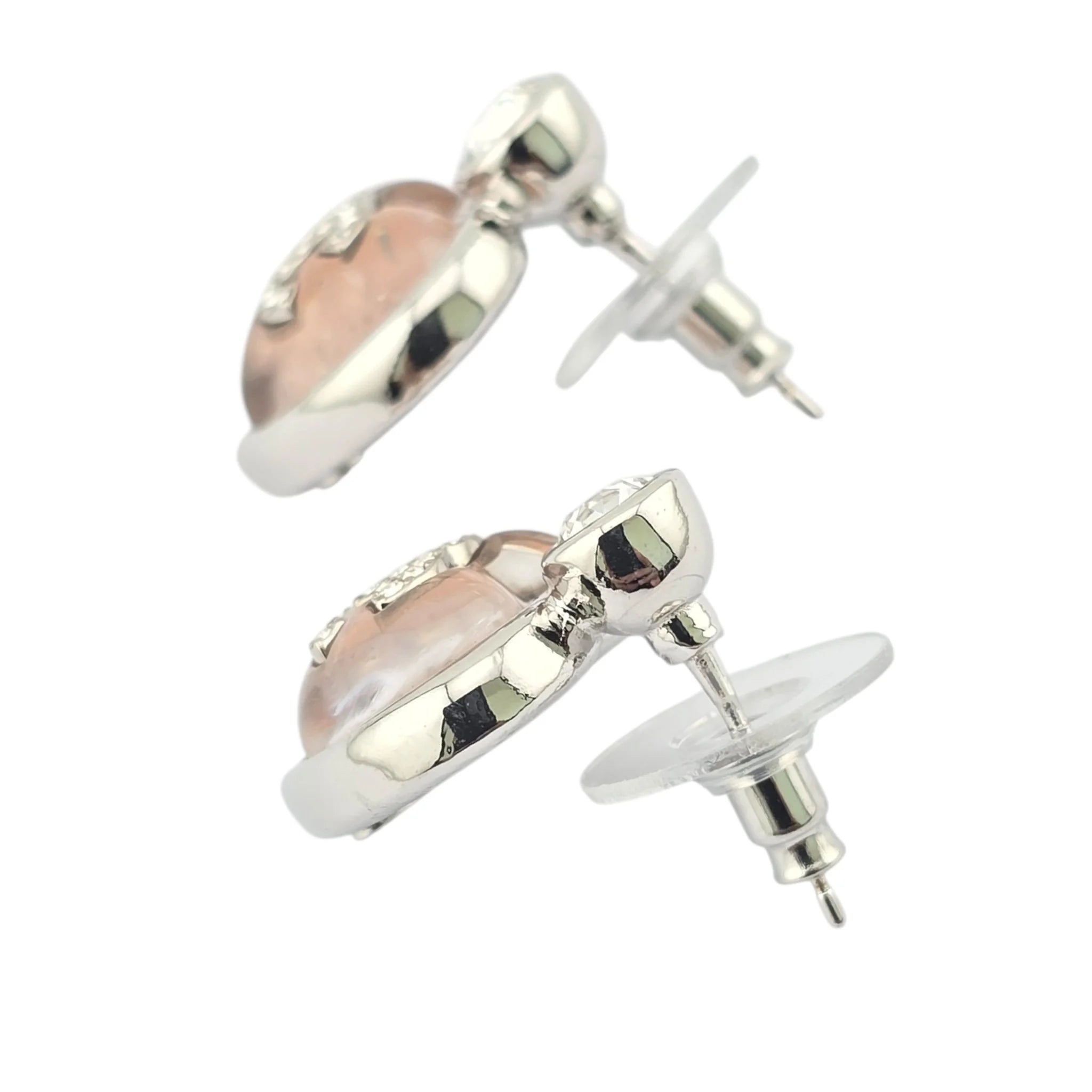 Chanel CC Pink Heart Silver Crystal Metal Earrings B25 CHANEL