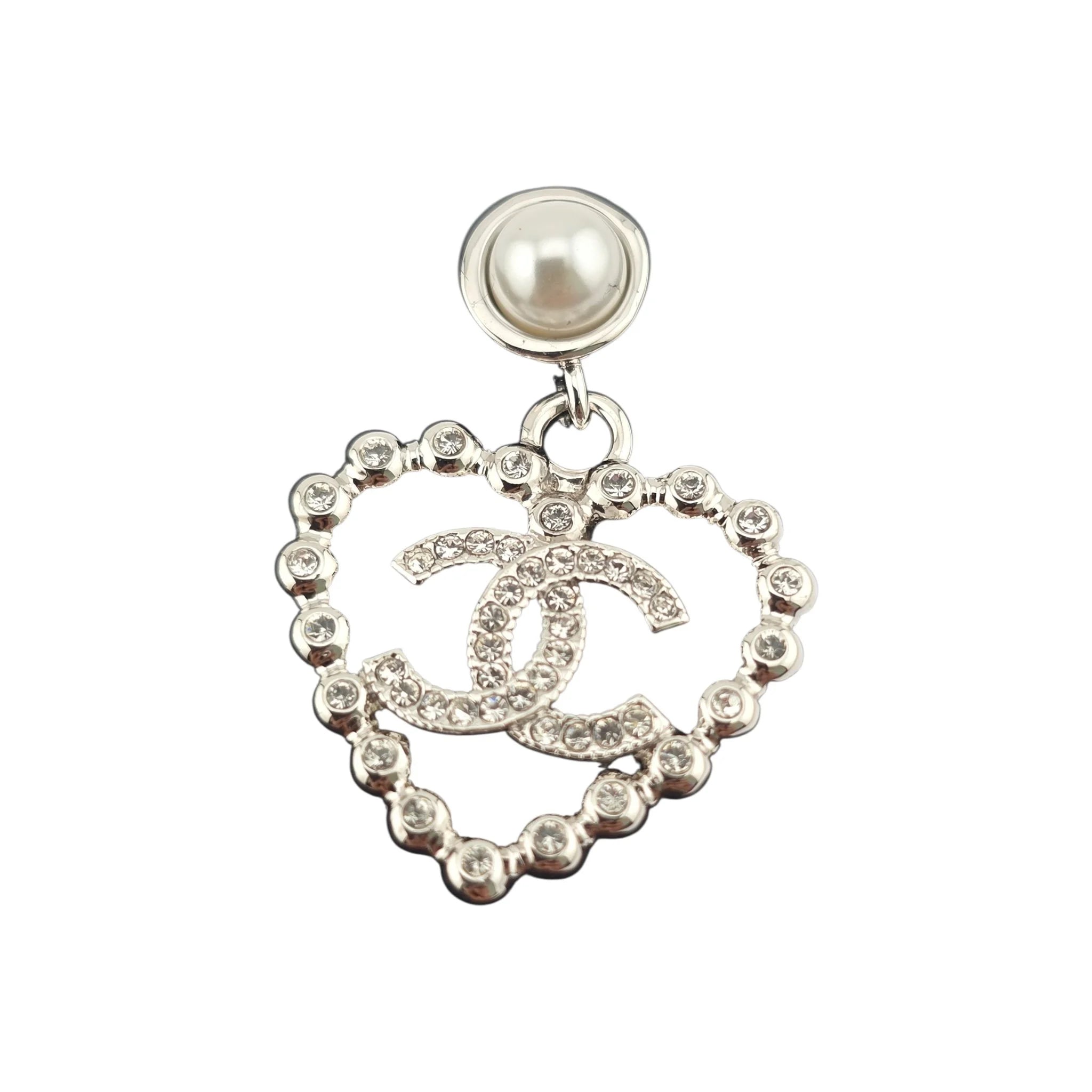 Chanel CC Silver Heart Drop Earrings 2025 CHANEL