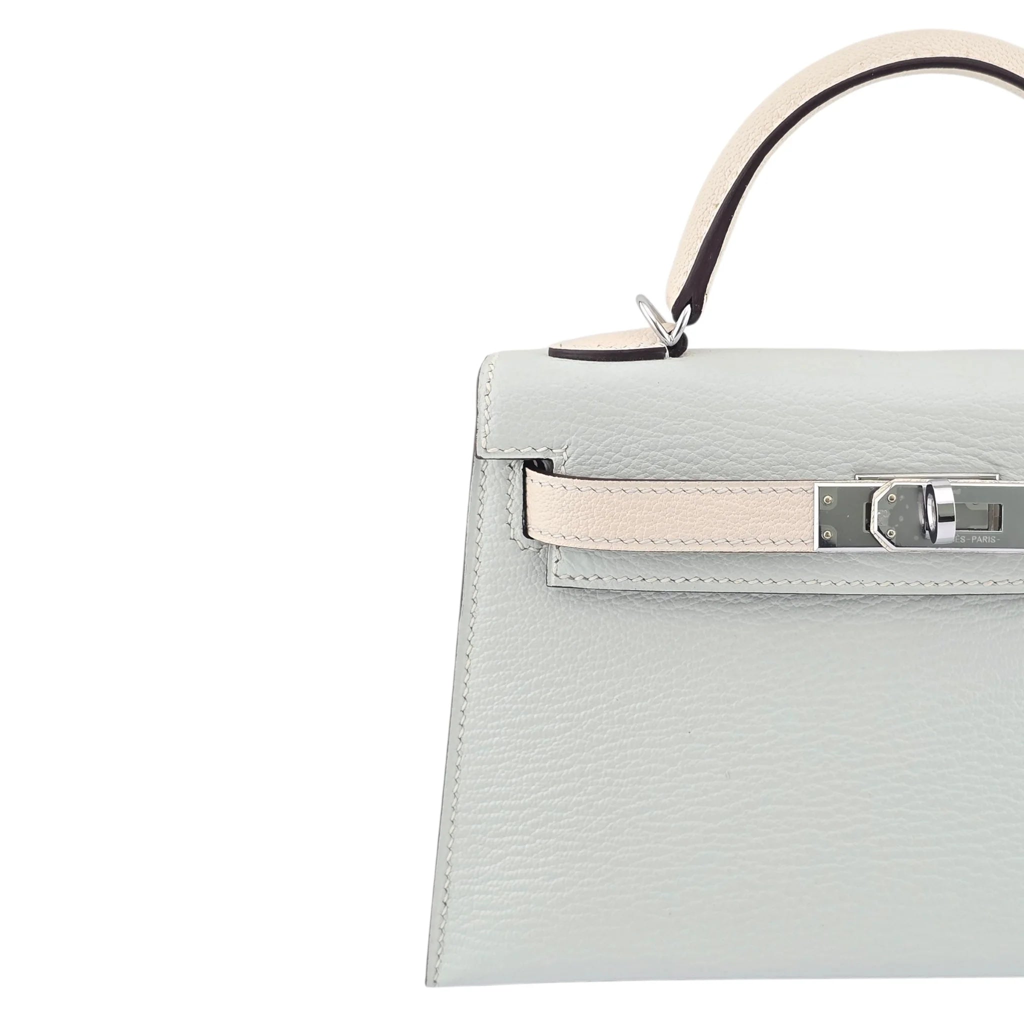 Hermes Chevre Mysore Horseshoe Mini Kelly Sellier 20 Bleu Brume Nata Bag HERMES