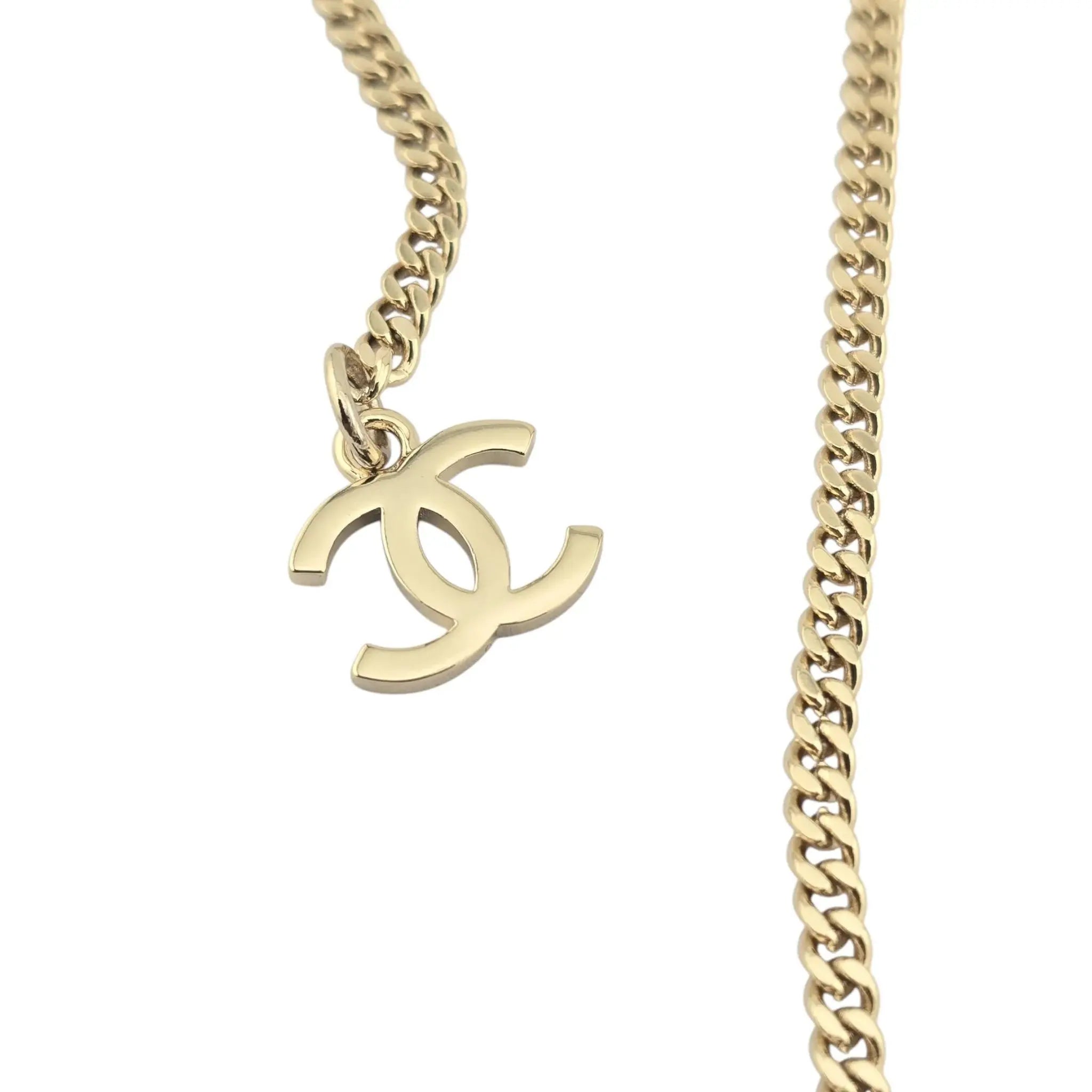 Chanel CC Crystal Pearl Square Pendant Necklace Gold 2023 CHANEL