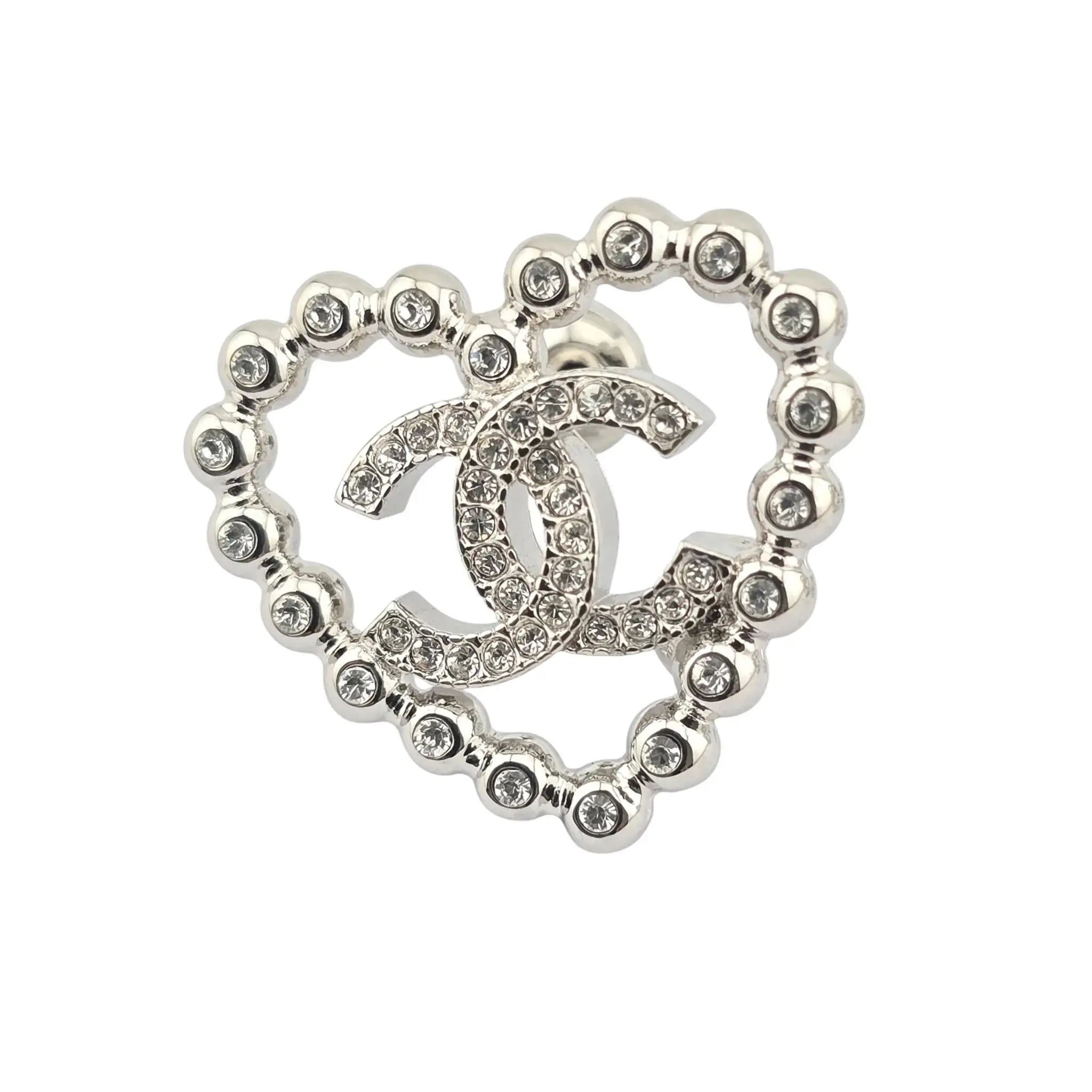 Chanel CC Crystal Heart Silver Earrings 2025 CHANEL