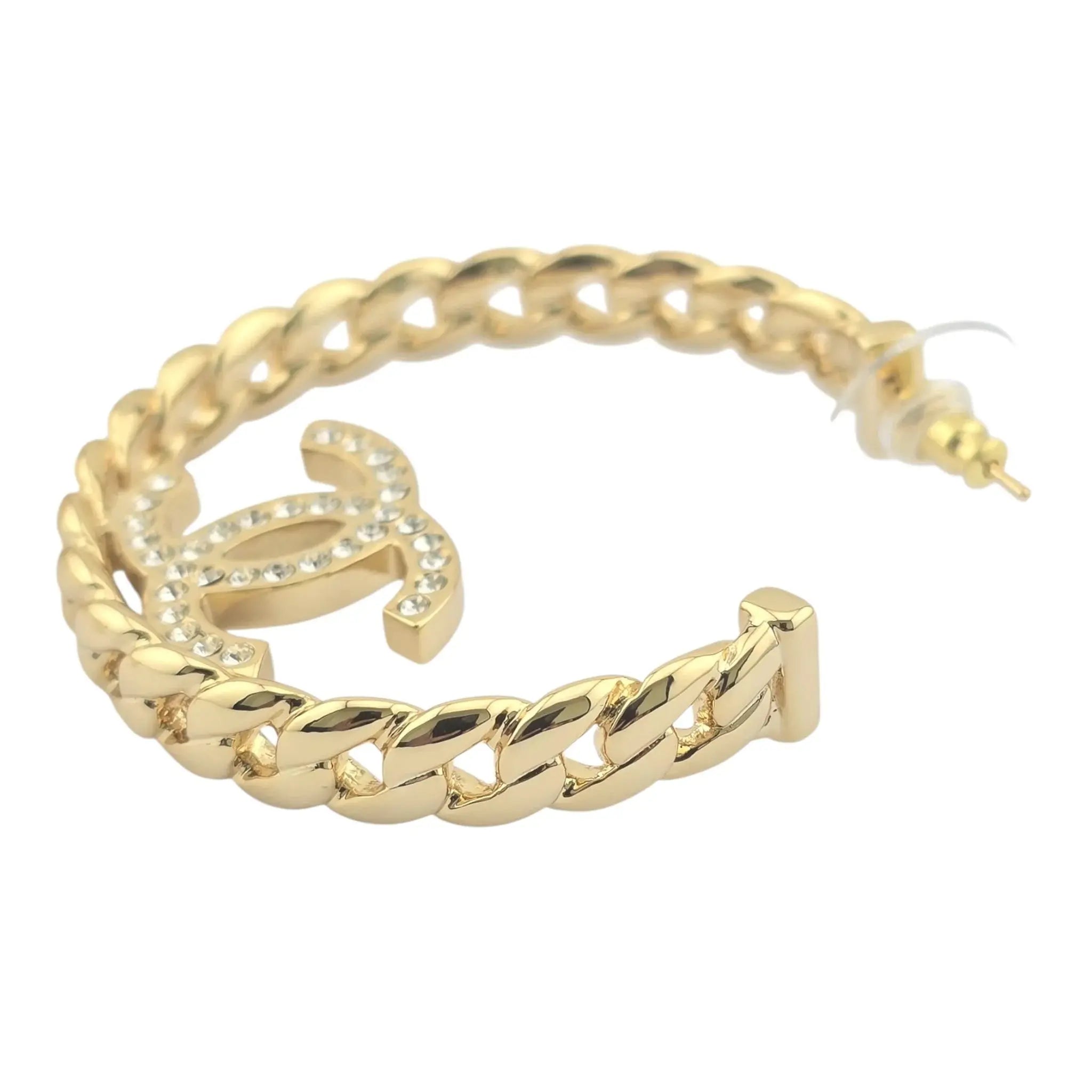 Chanel CC Crystal Hoop Earrings Gold CHANEL