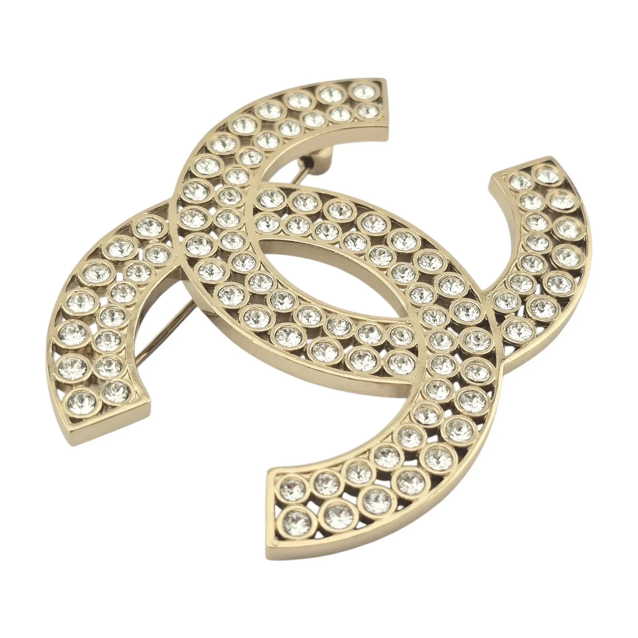 Chanel CC Metal Crystal Brooch Gold 2023 CHANEL