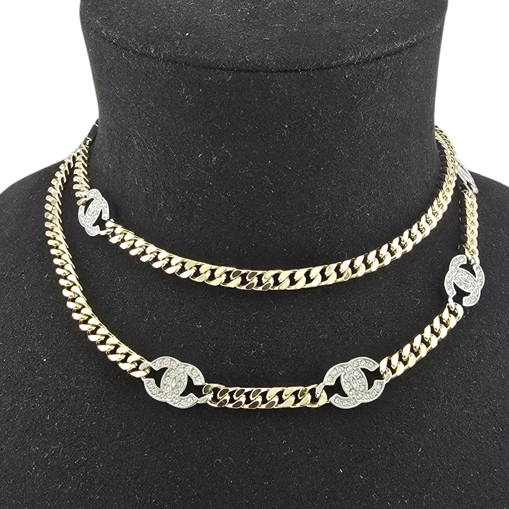 Chanel CC Gold Crystal Chain Silver Long Necklace 2021 CHANEL