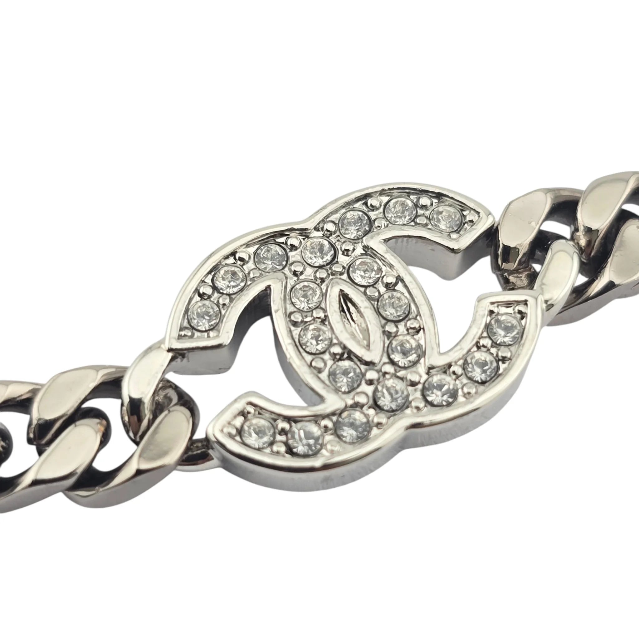 Chanel CC Ruthenium Crystal Chain Silver Long Necklace 2021 CHANEL