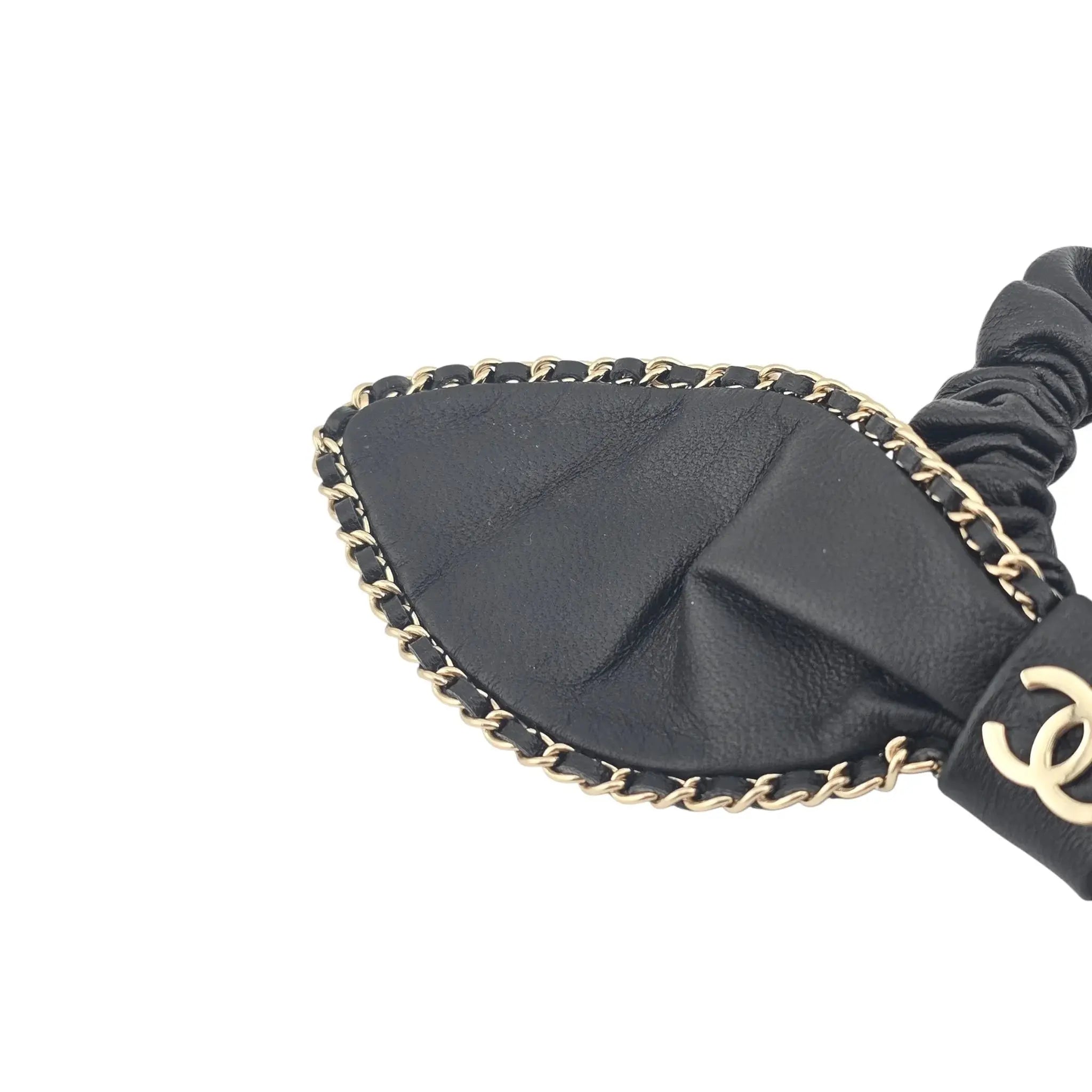 Chanel CC Lambskin Chain Hair Bow Tie Black Gold CHANEL