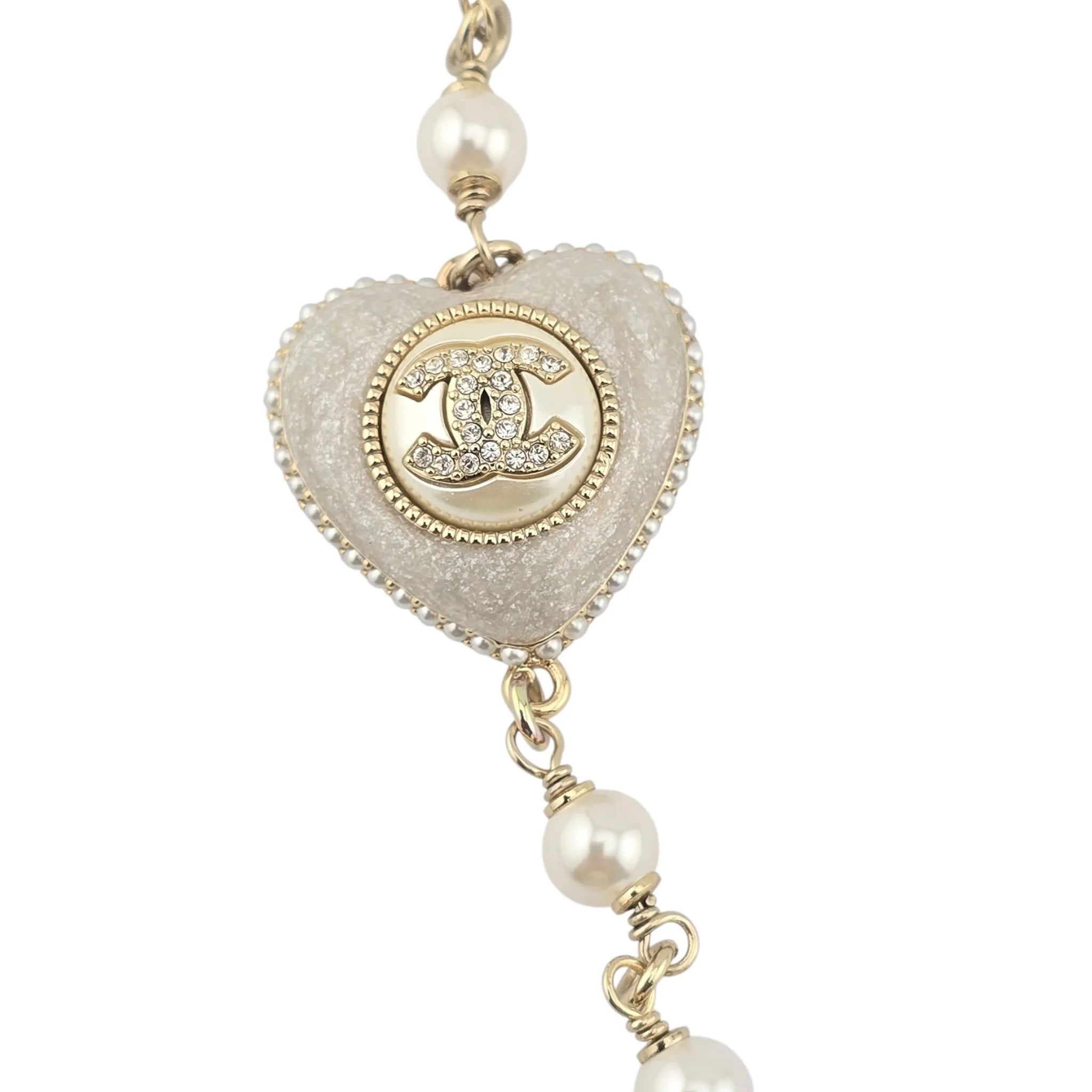 Chanel CC White Heart Long Necklace 2022 CHANEL