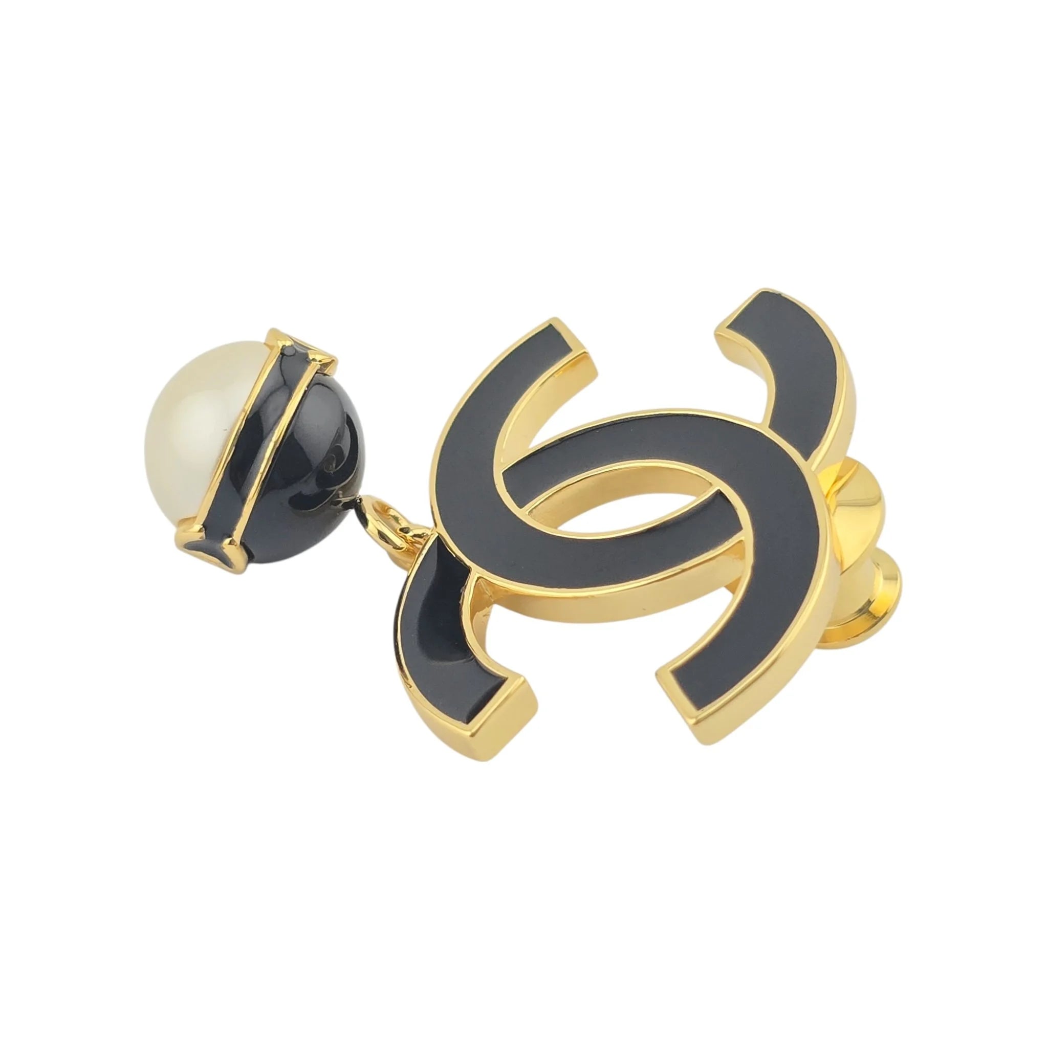 Chanel CC Gold Black White Pin Brooch CHANEL